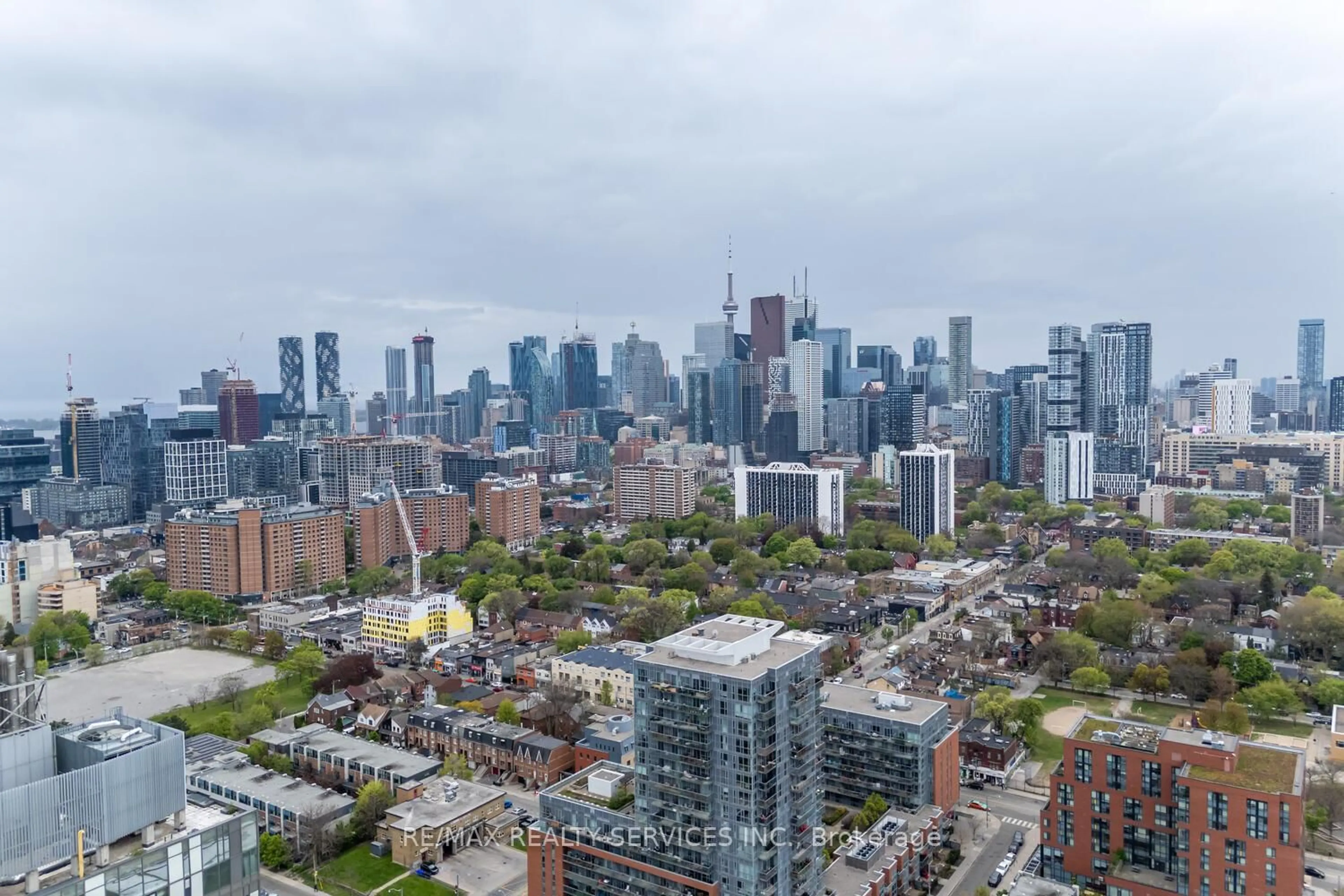 A pic from outside/outdoor area/front of a property/back of a property/a pic from drone, city buildings view from balcony for 20 Tubman Ave #706, Toronto Ontario M5A 0M8
