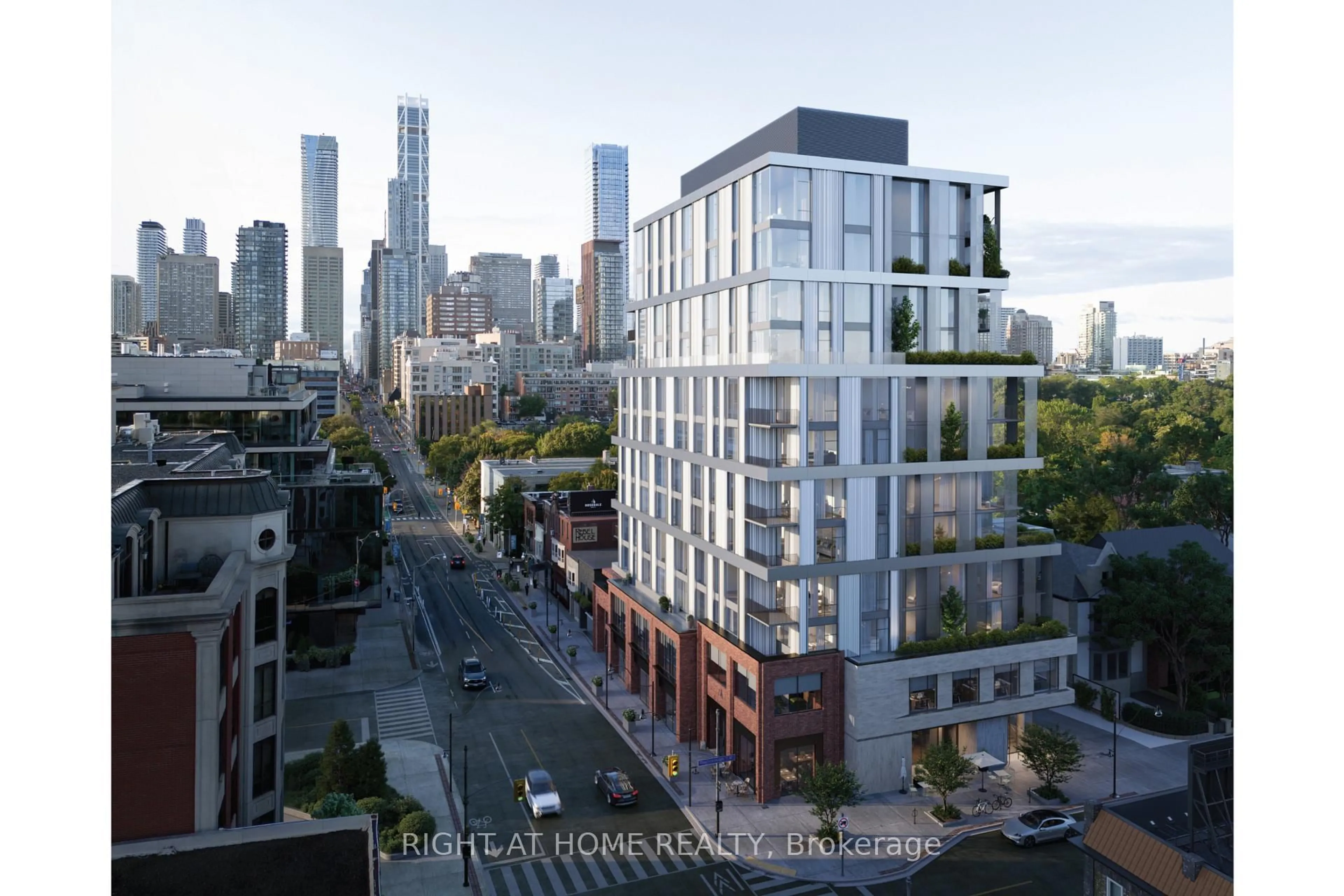 A pic from outside/outdoor area/front of a property/back of a property/a pic from drone, city buildings view from balcony for 1 Roxborough St #403, Toronto Ontario M4W 2L4