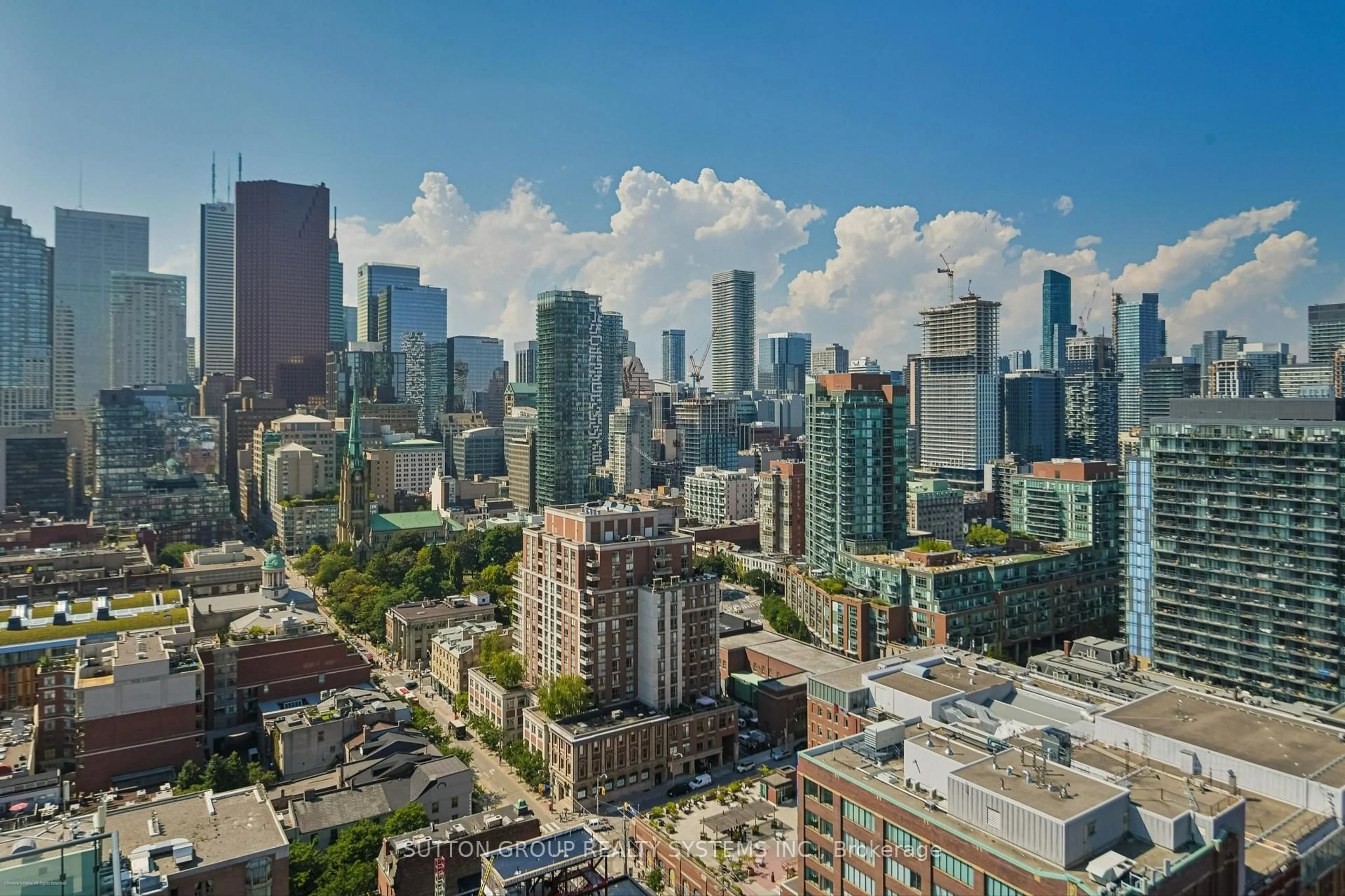 A pic from outside/outdoor area/front of a property/back of a property/a pic from drone, city buildings view from balcony for 158 Front St #2502, Toronto Ontario M5A 1E5