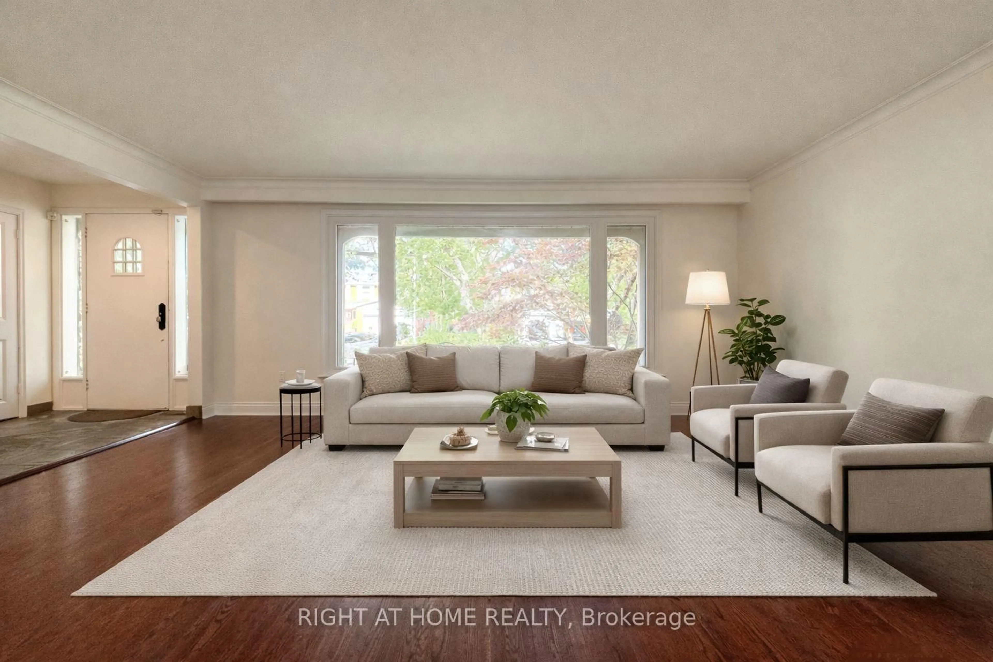 Living room with furniture, wood/laminate floor for 15 Foursome Cres, Toronto Ontario M2P 1W1