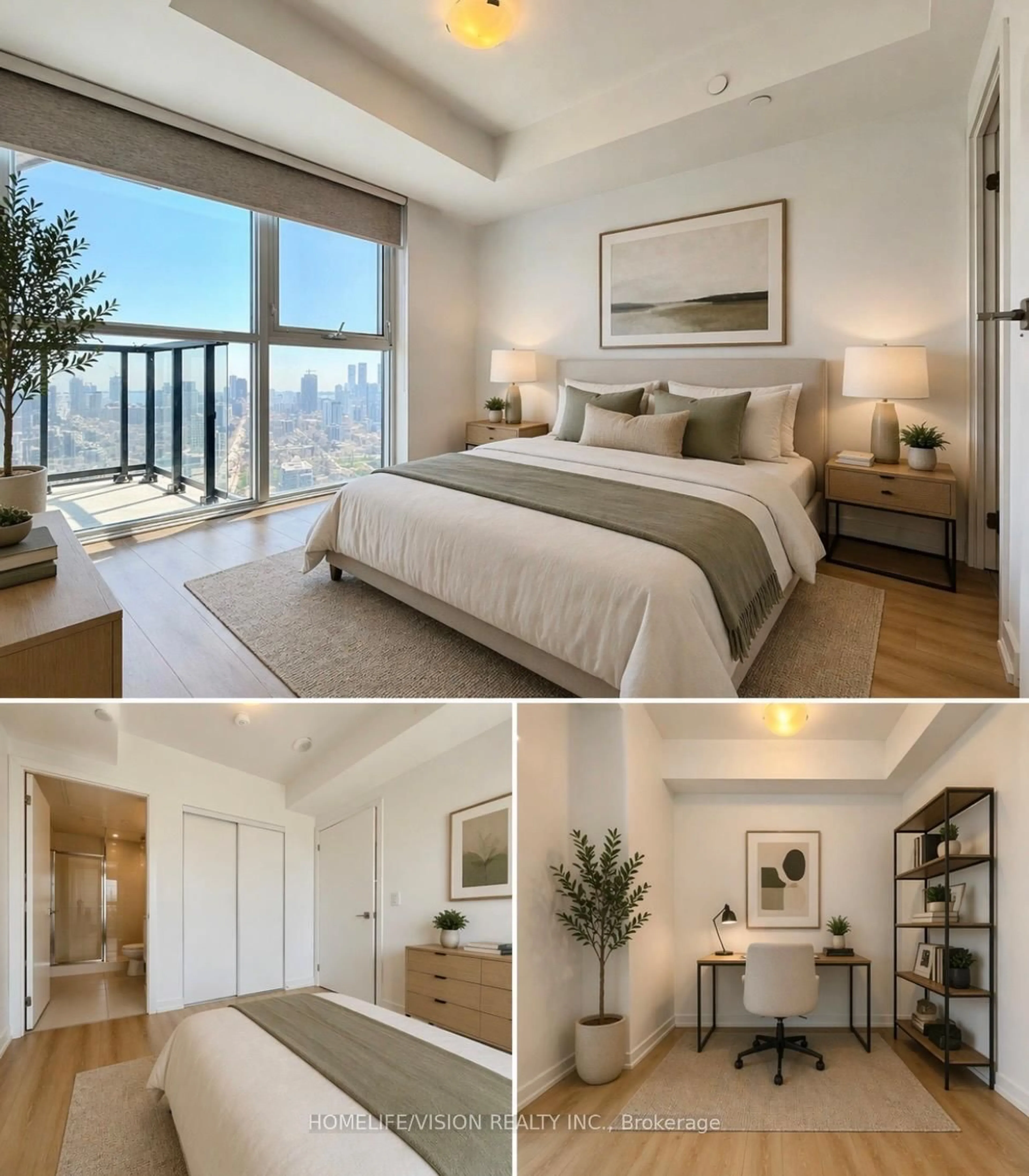 Bedroom with bed, wood/laminate floor for 159 Wellesley St #2806, Toronto Ontario M4Y 0H5