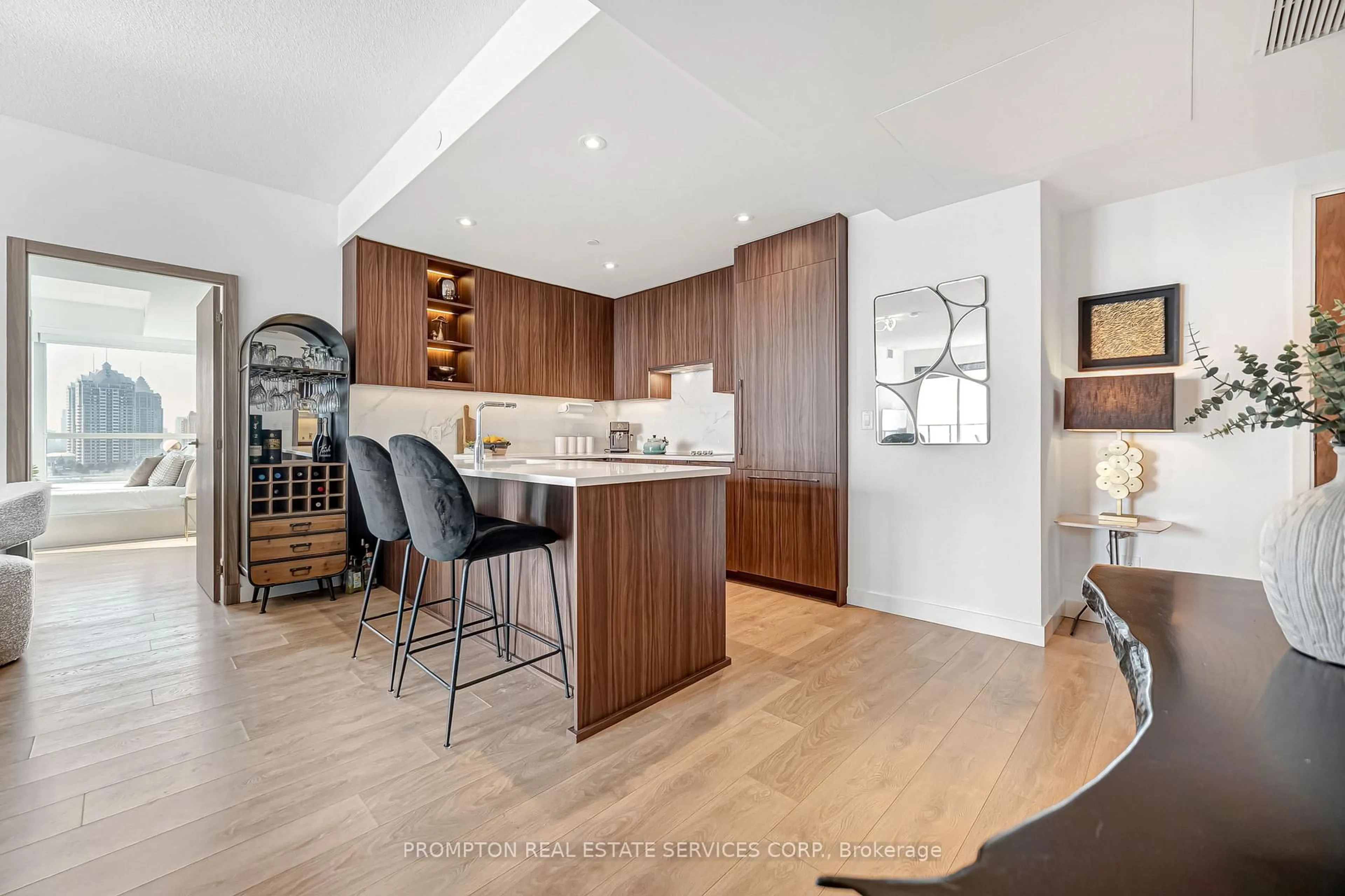 Contemporary kitchen, wood/laminate floor for 25 Mcmahon Dr #1803, Toronto Ontario M2K 0J1