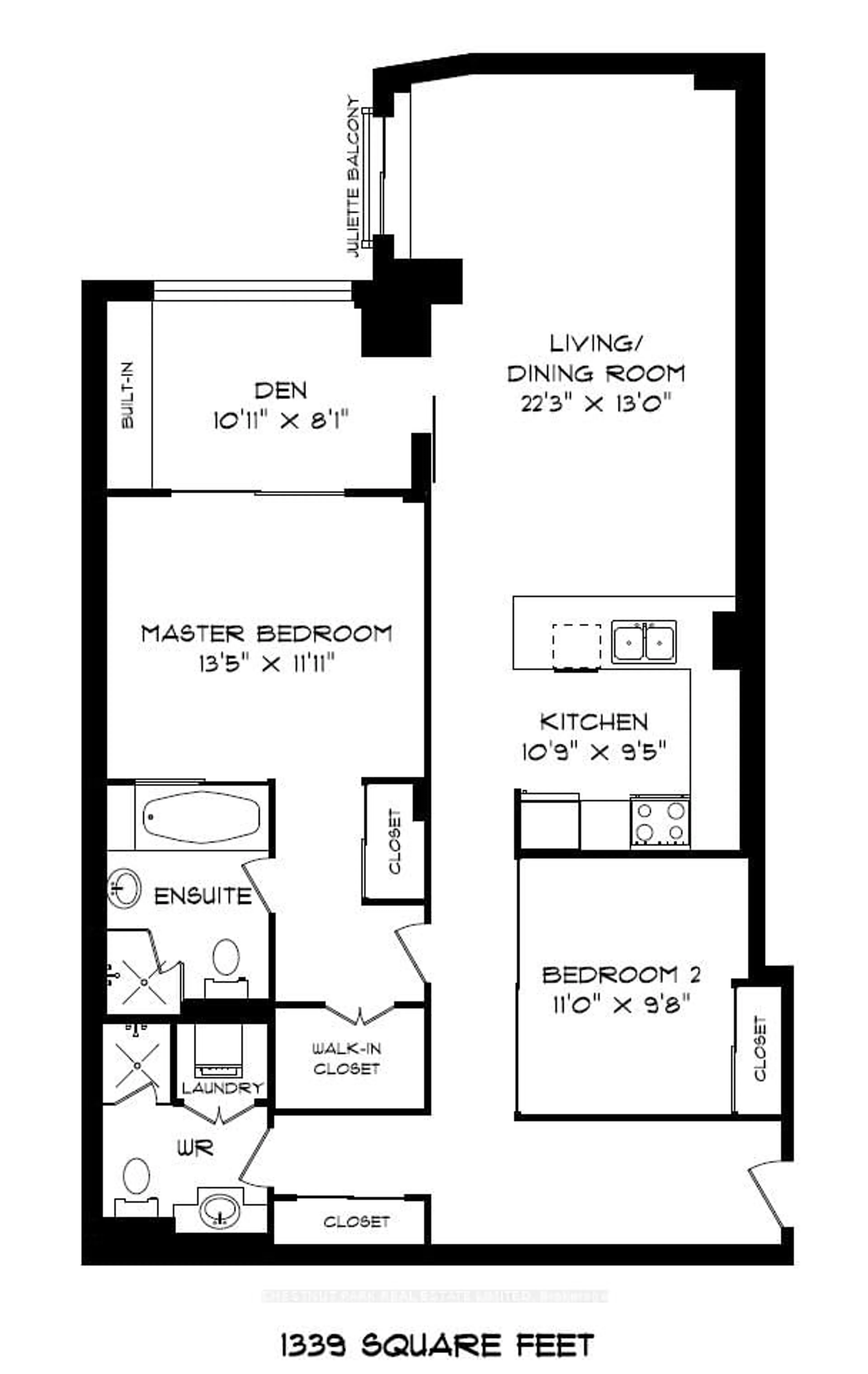 Floor plan for 500 Queens Quay #516E, Toronto Ontario M5V 3K8