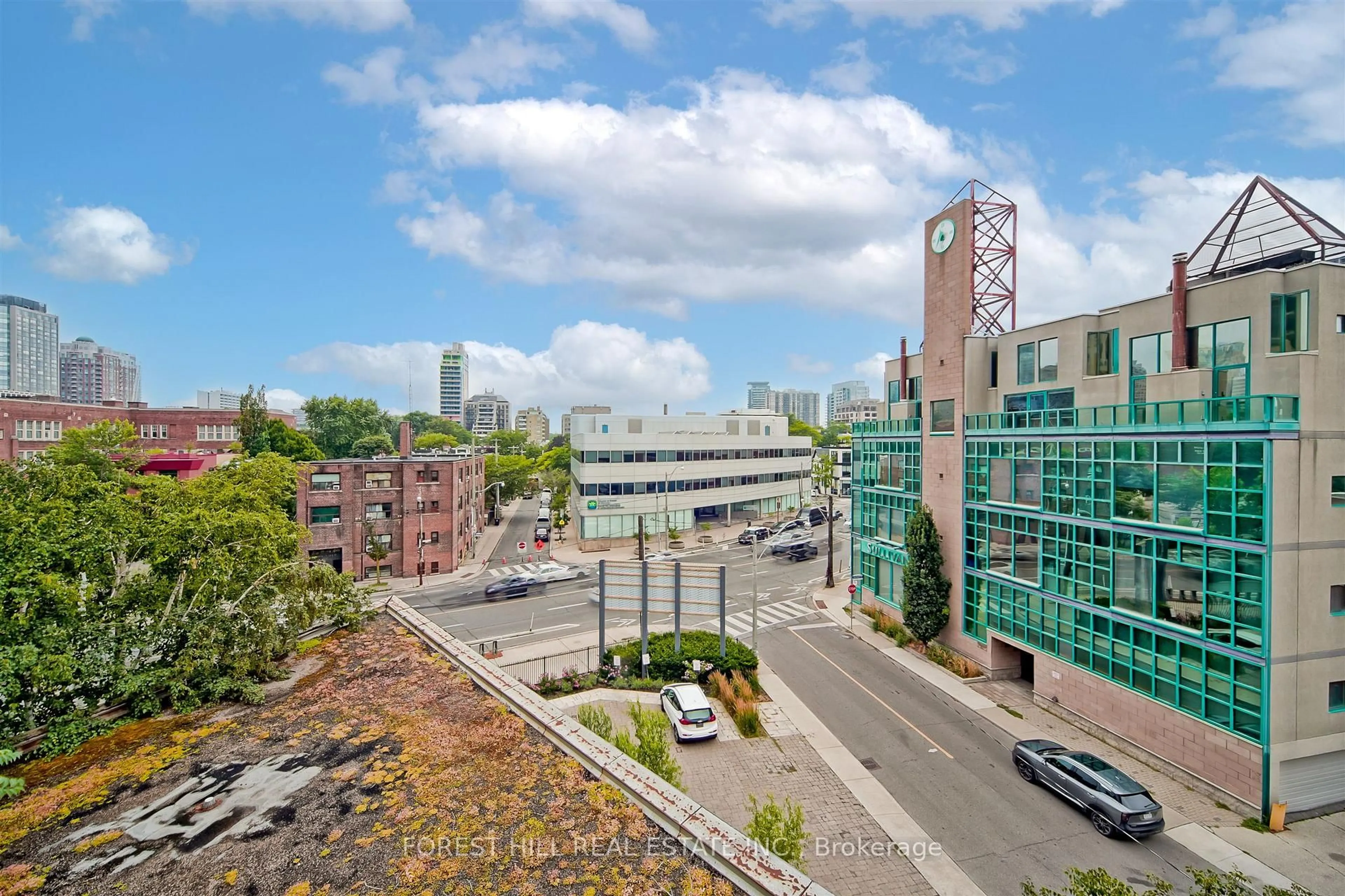 Patio, city buildings view from balcony for 3 McAlpine St #501, Toronto Ontario M5R 3T5