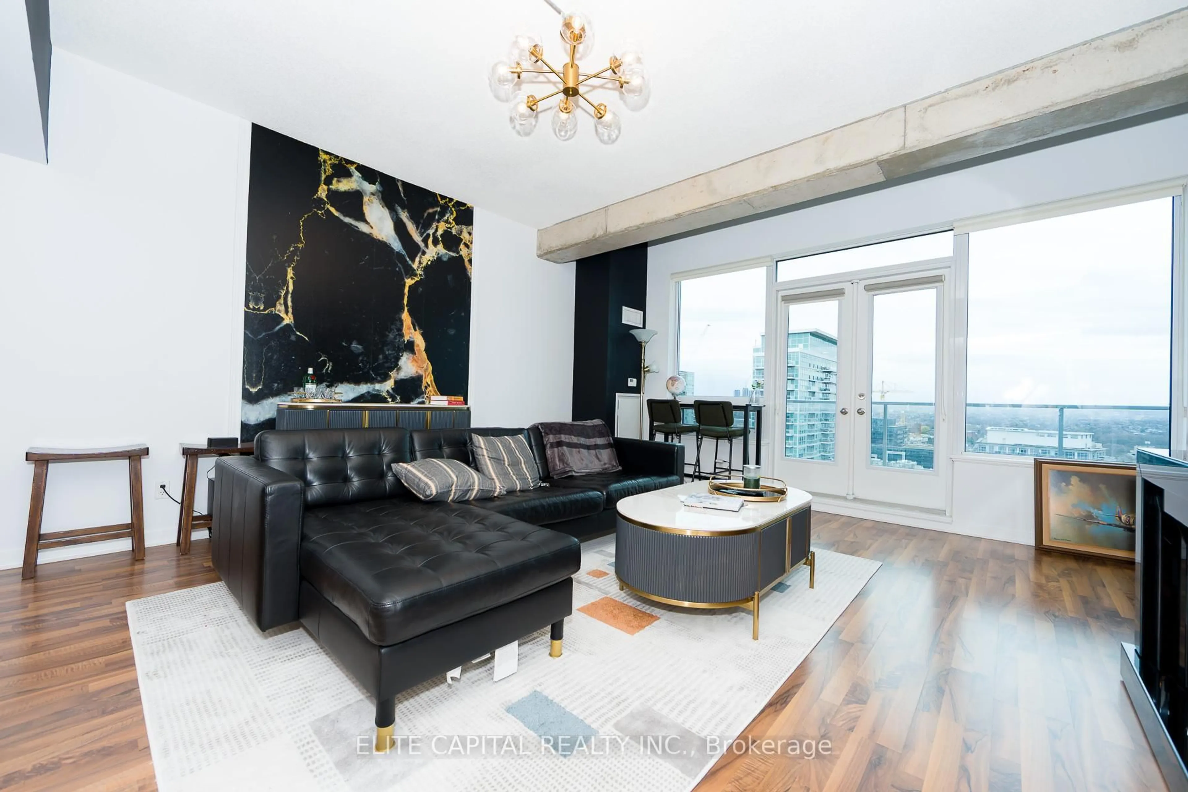 Living room with furniture, wood/laminate floor for 59 East Liberty St #2207, Toronto Ontario M6K 3R1
