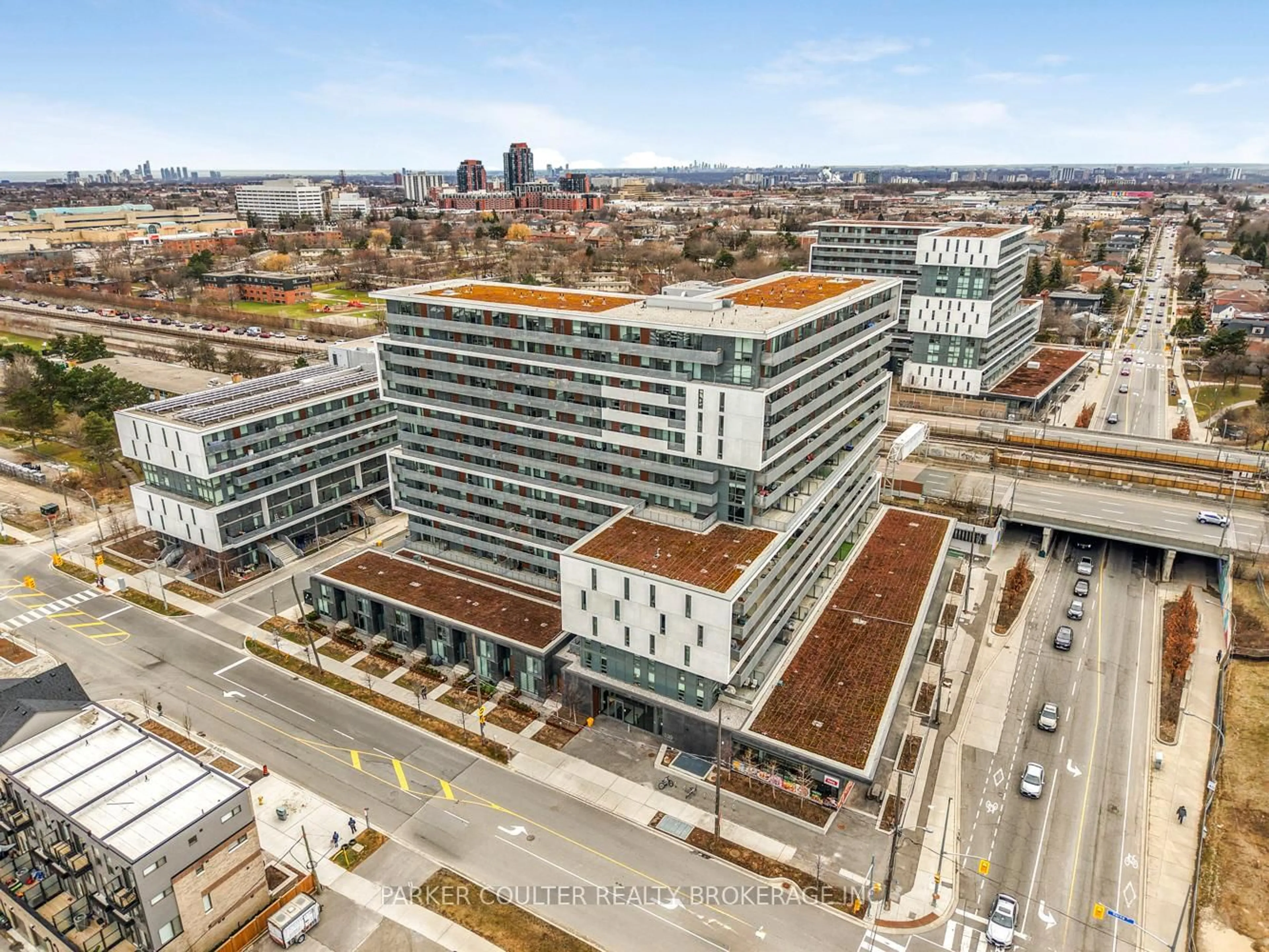 A pic from outside/outdoor area/front of a property/back of a property/a pic from drone, city buildings view from balcony for 120 Varna Dr #606, Toronto Ontario M6A 0B3