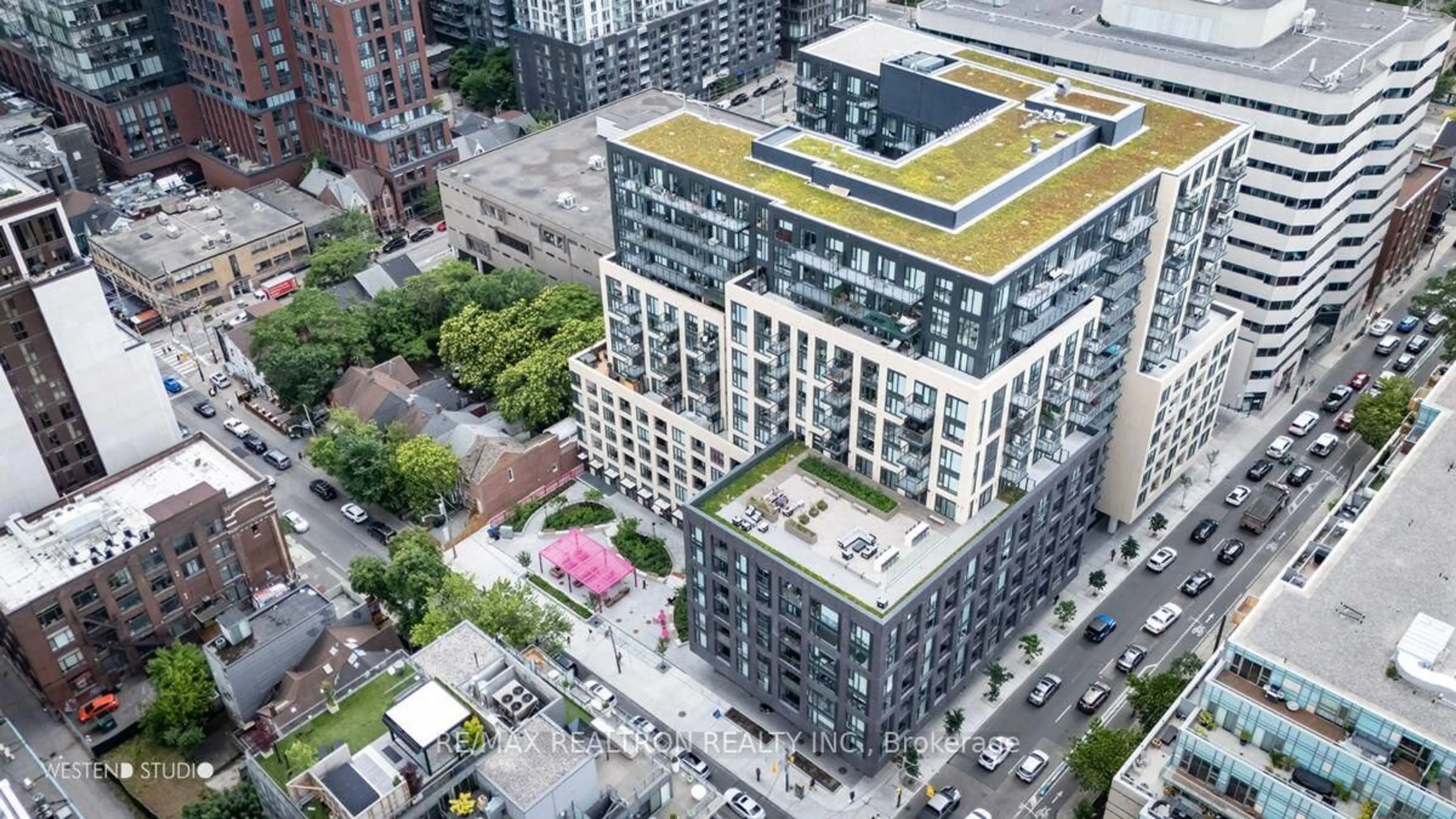 A pic from outside/outdoor area/front of a property/back of a property/a pic from drone, city buildings view from balcony for 543 Richmond St #1220, Toronto Ontario M5V 0W9