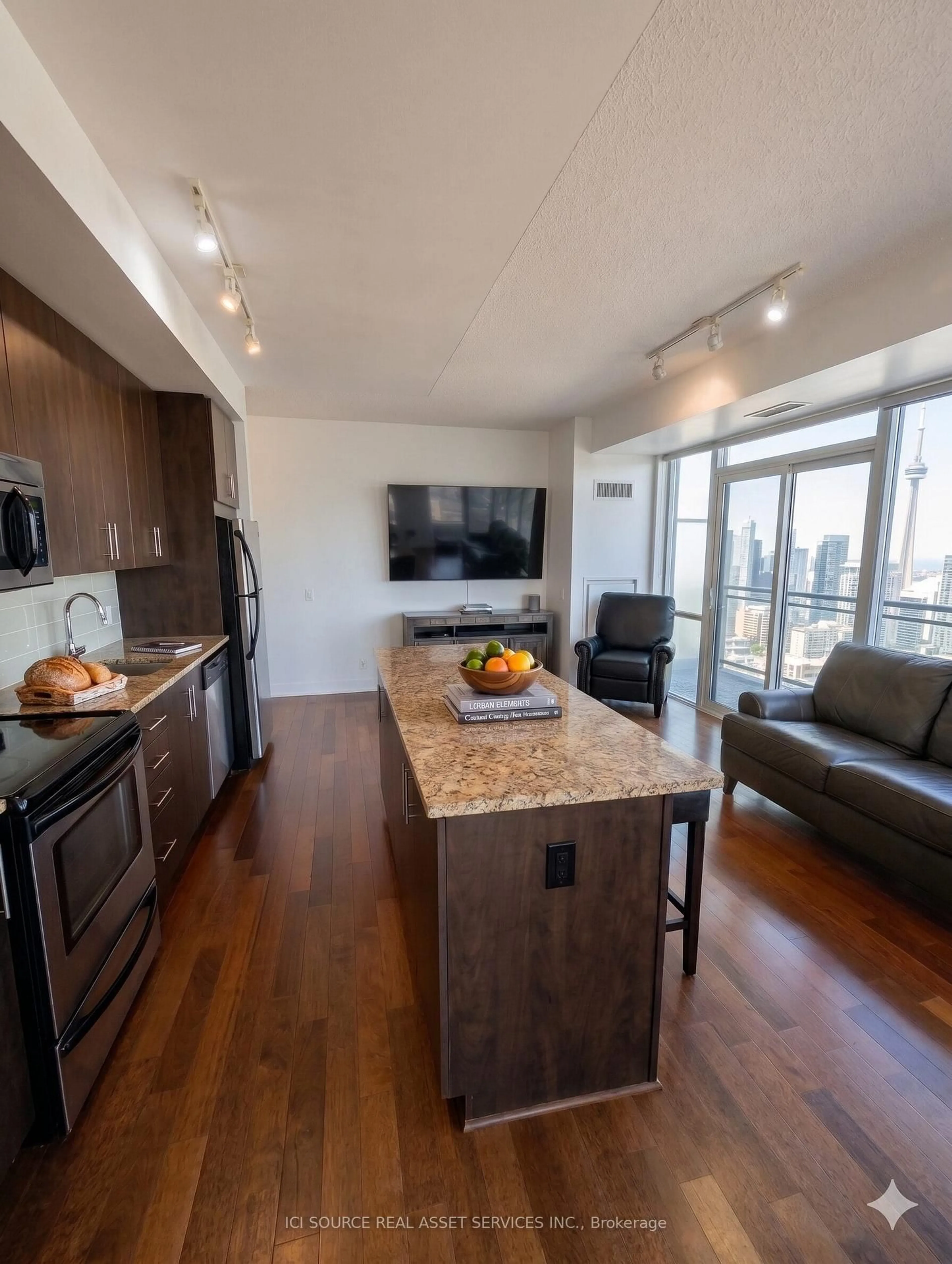 Open concept kitchen, wood/laminate floor for 116 George St #N1202, Toronto Ontario M8V 2S4