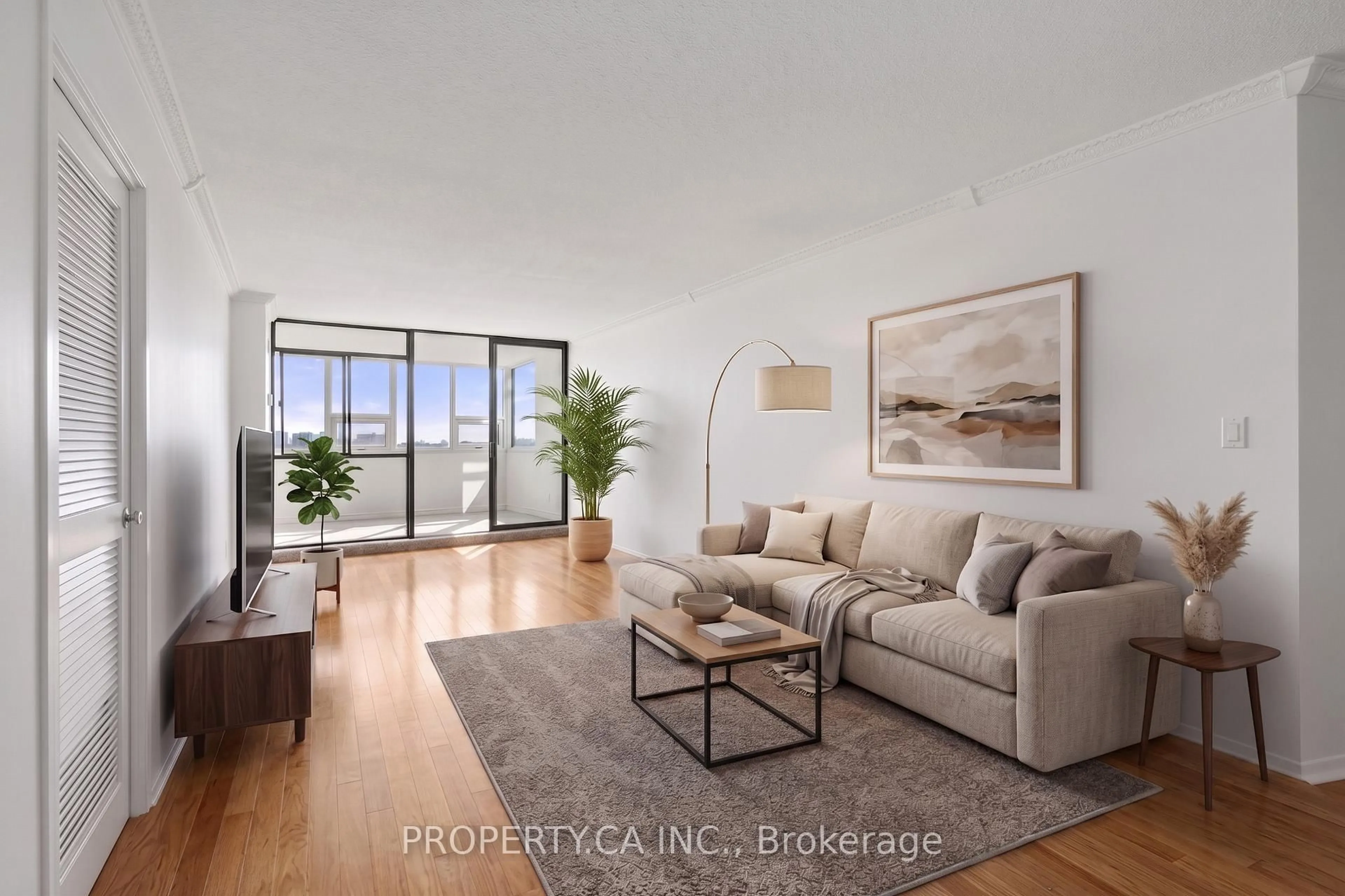 Living room with furniture, wood/laminate floor for 3303 Don Mills Rd #705, Toronto Ontario M2J 4T6