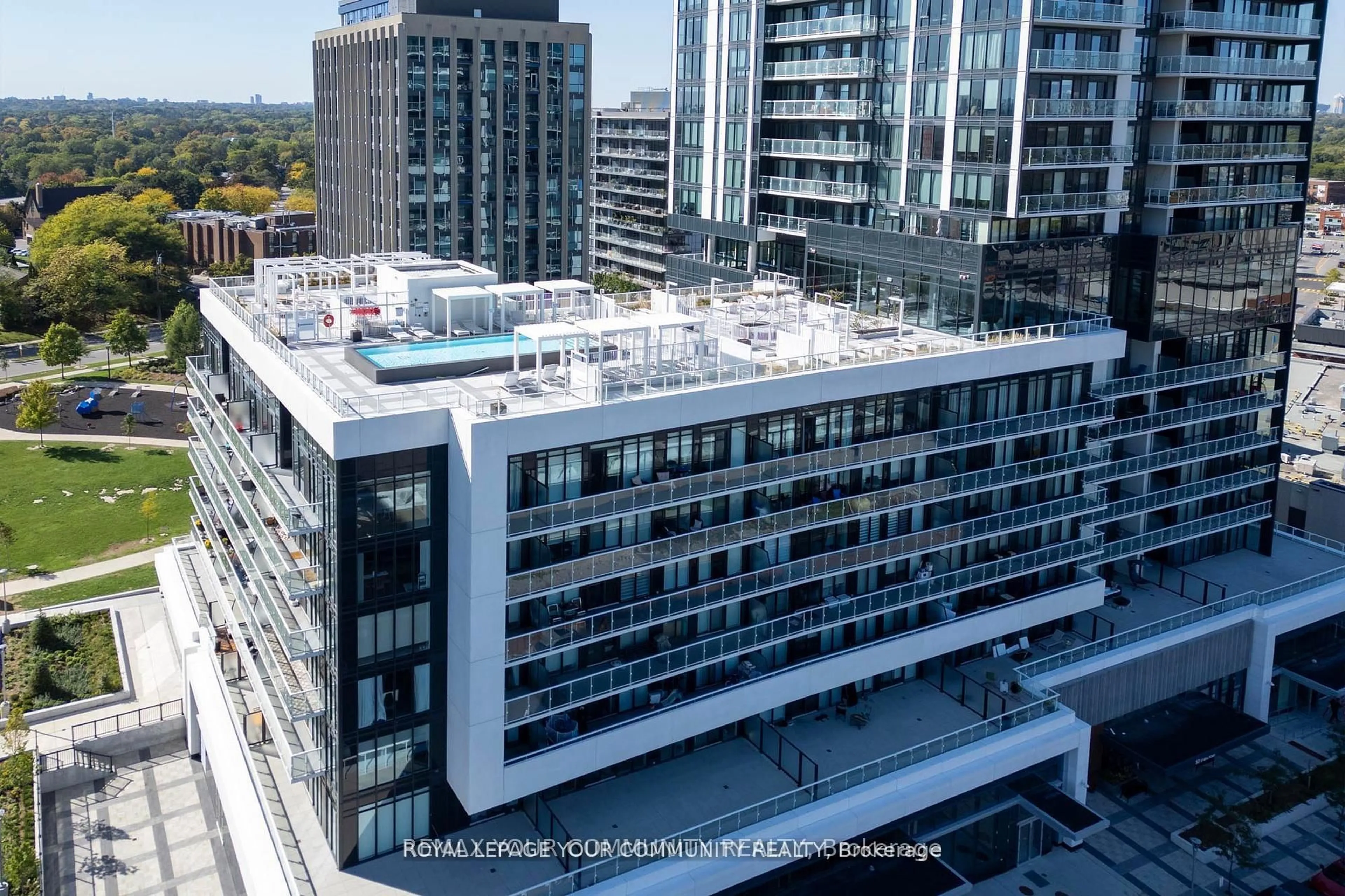 A pic from outside/outdoor area/front of a property/back of a property/a pic from drone, city buildings view from balcony for 50 O'neil Rd #317, Toronto Ontario M3C 0R1