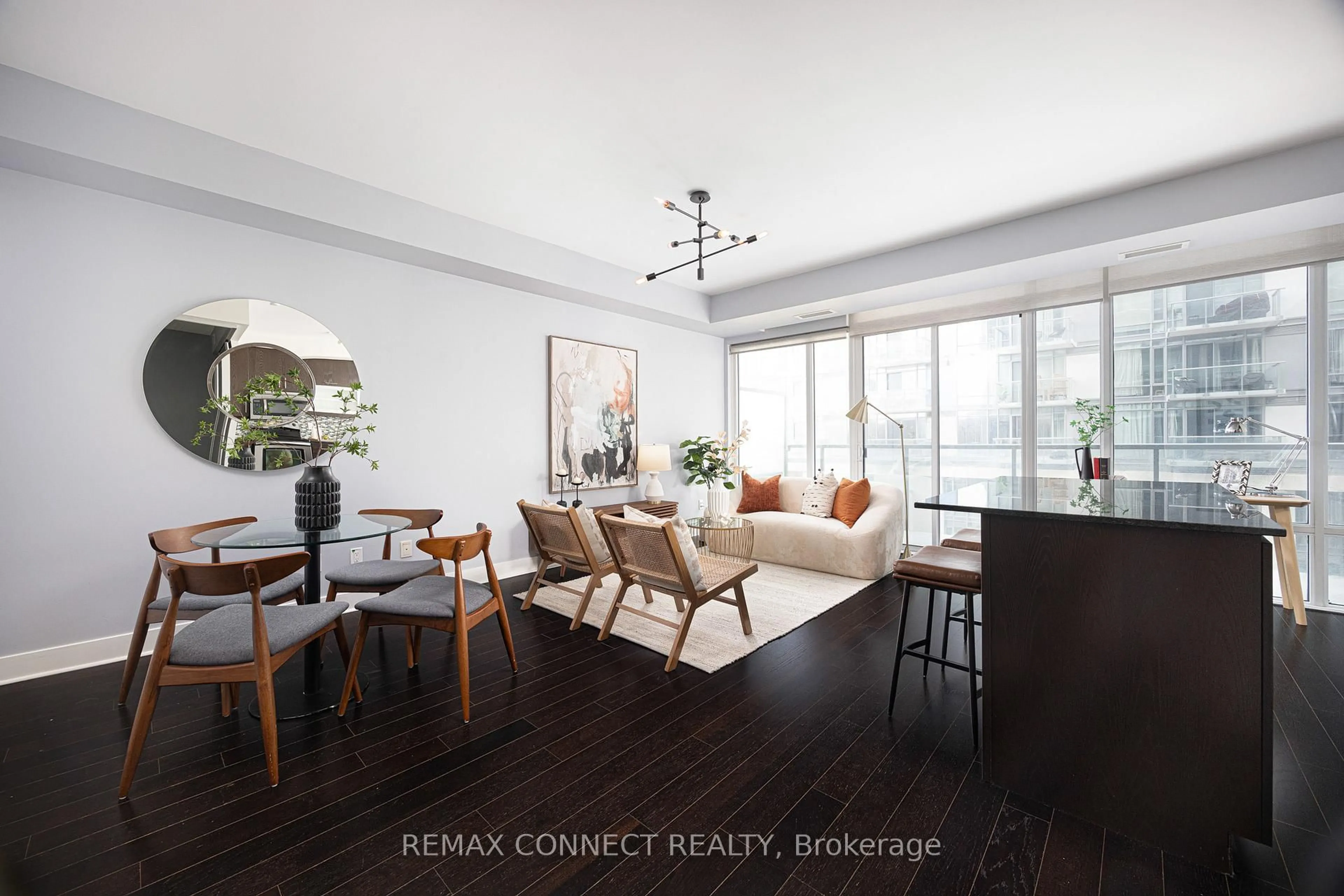 Living room with furniture, wood/laminate floor for 90 Stadium Rd #330, Toronto Ontario M5V 3W5