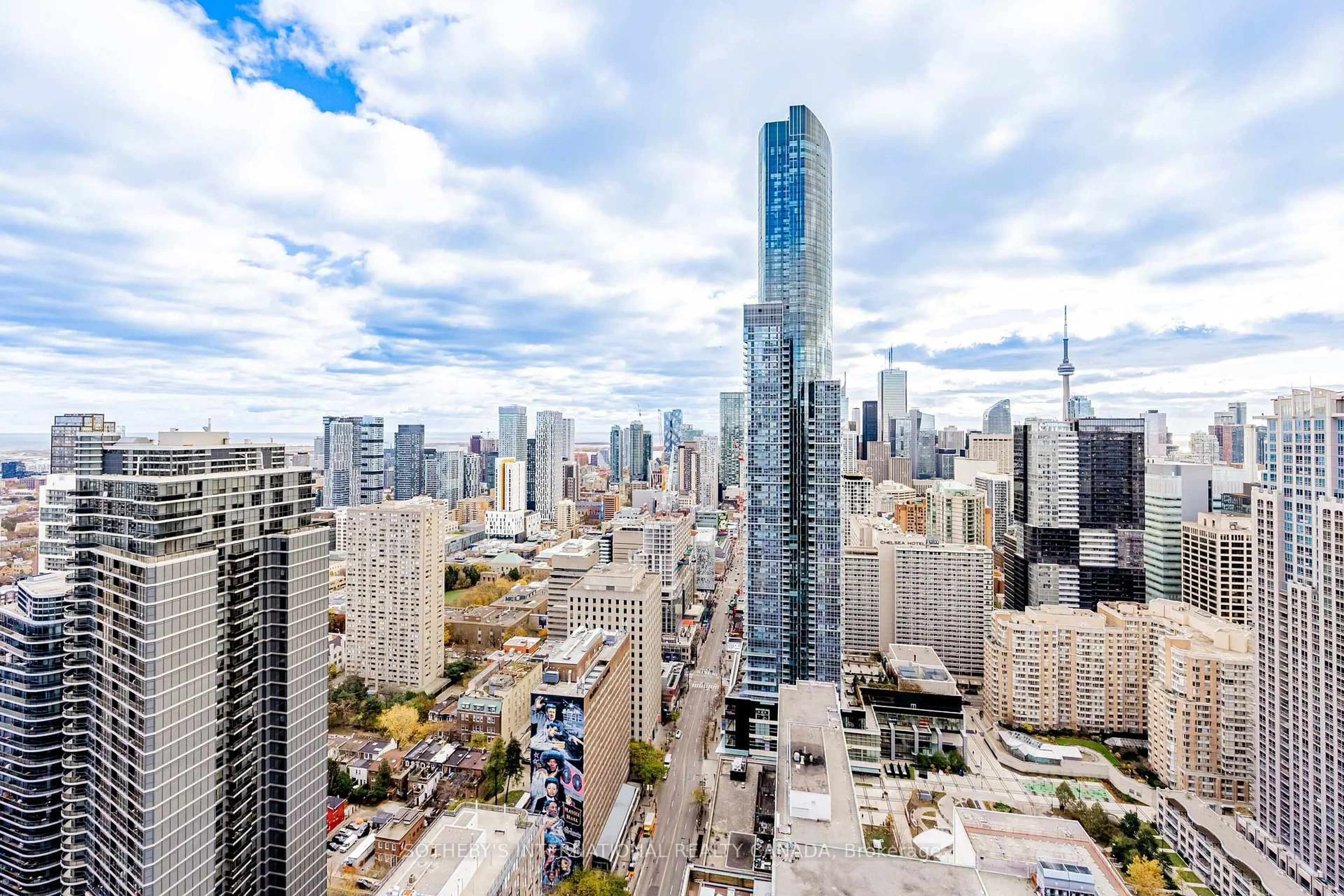 A pic from outside/outdoor area/front of a property/back of a property/a pic from drone, city buildings view from balcony for 7 Grenville St #4511, Toronto Ontario M4Y 0E9