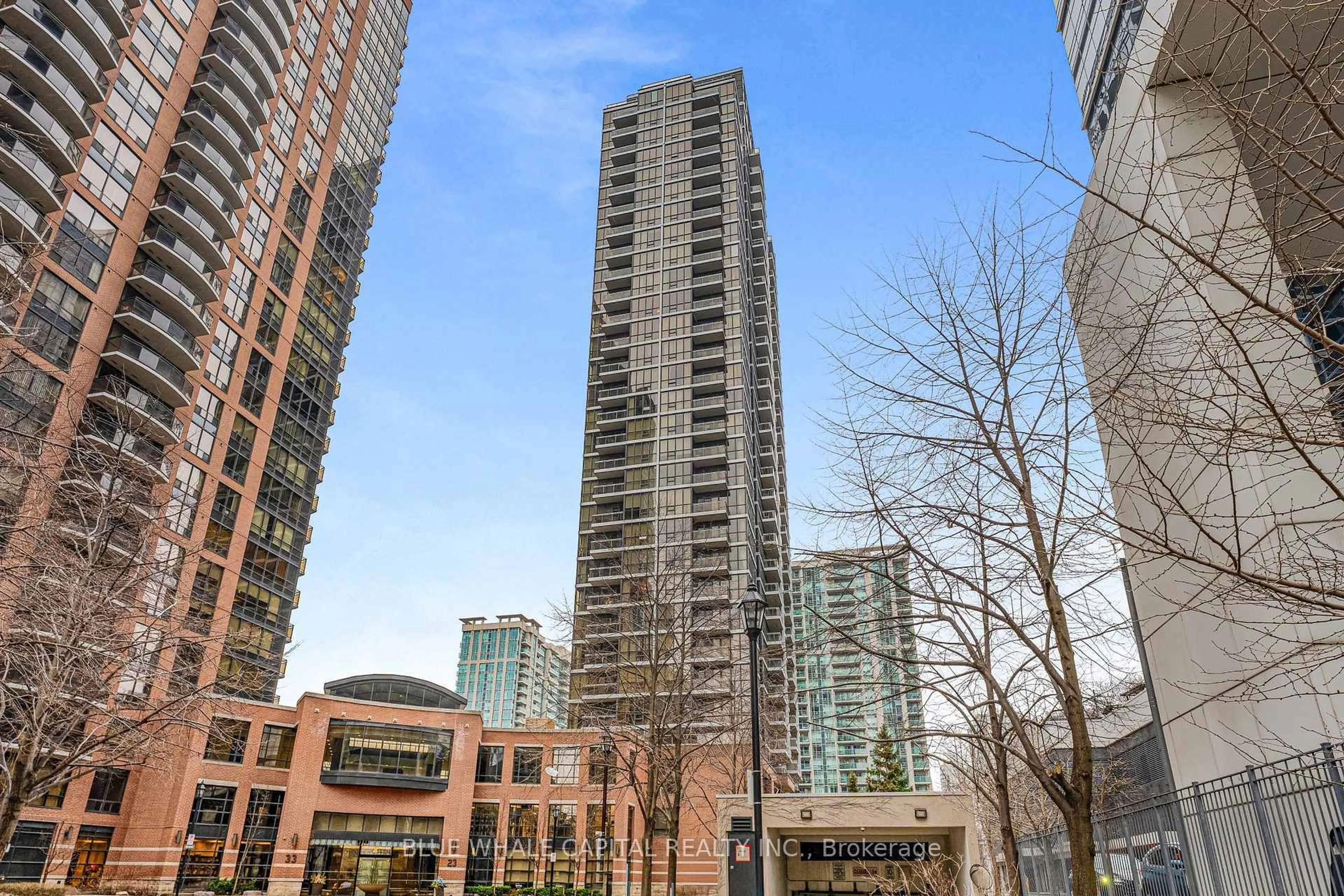 Patio, city buildings view from balcony for 23 Sheppard Ave #1706, Toronto Ontario M2N 0C8