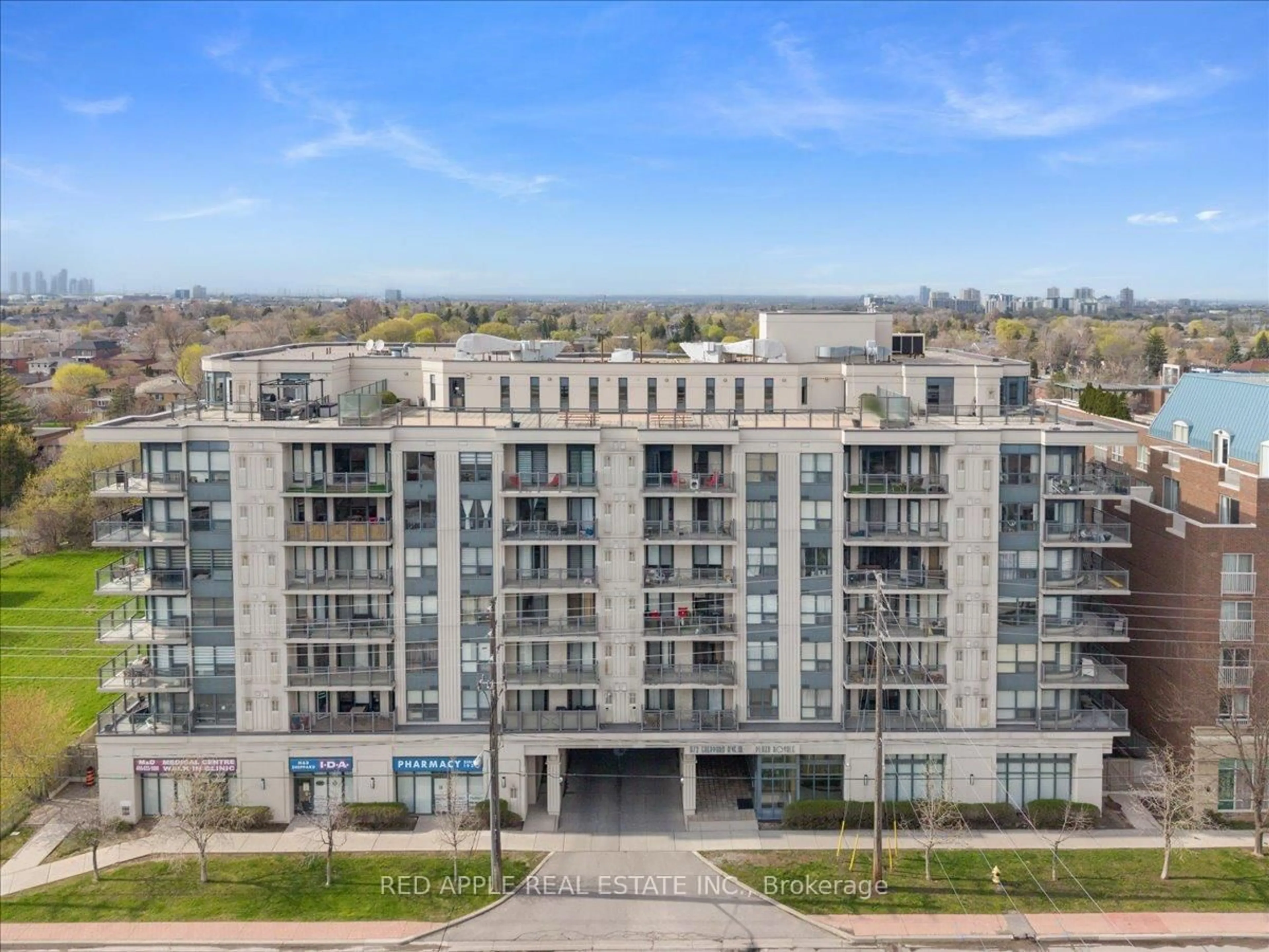 A pic from outside/outdoor area/front of a property/back of a property/a pic from drone, city buildings view from balcony for 872 Sheppard Ave #612, Toronto Ontario M3H 5V5