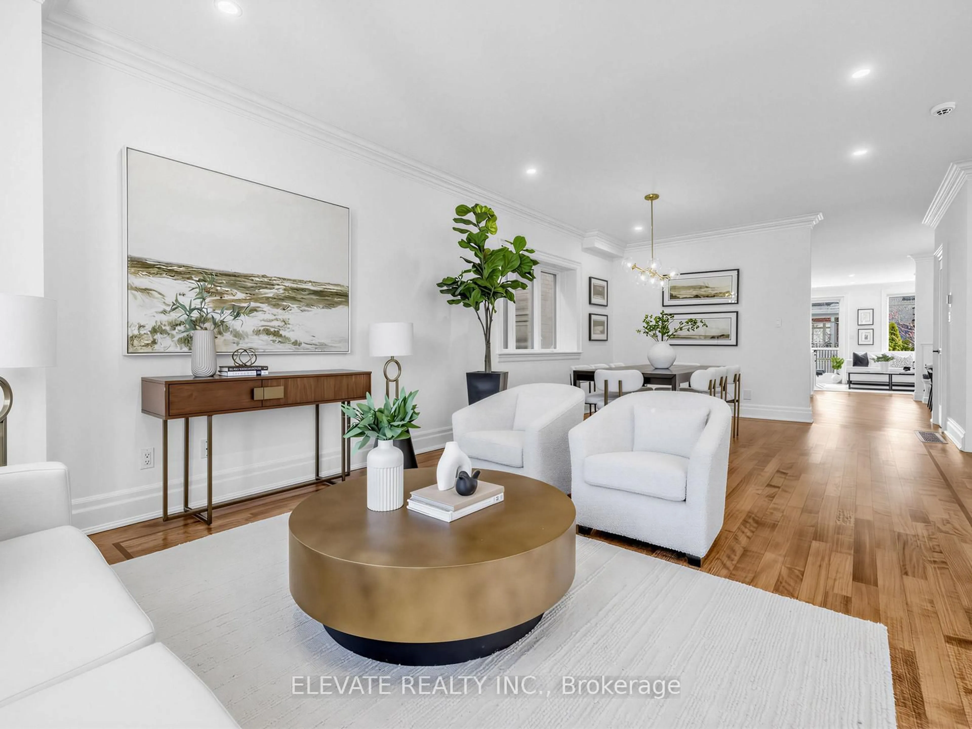 Living room with furniture, wood/laminate floor for 19 Dunblaine Ave, Toronto Ontario M5M 2R6