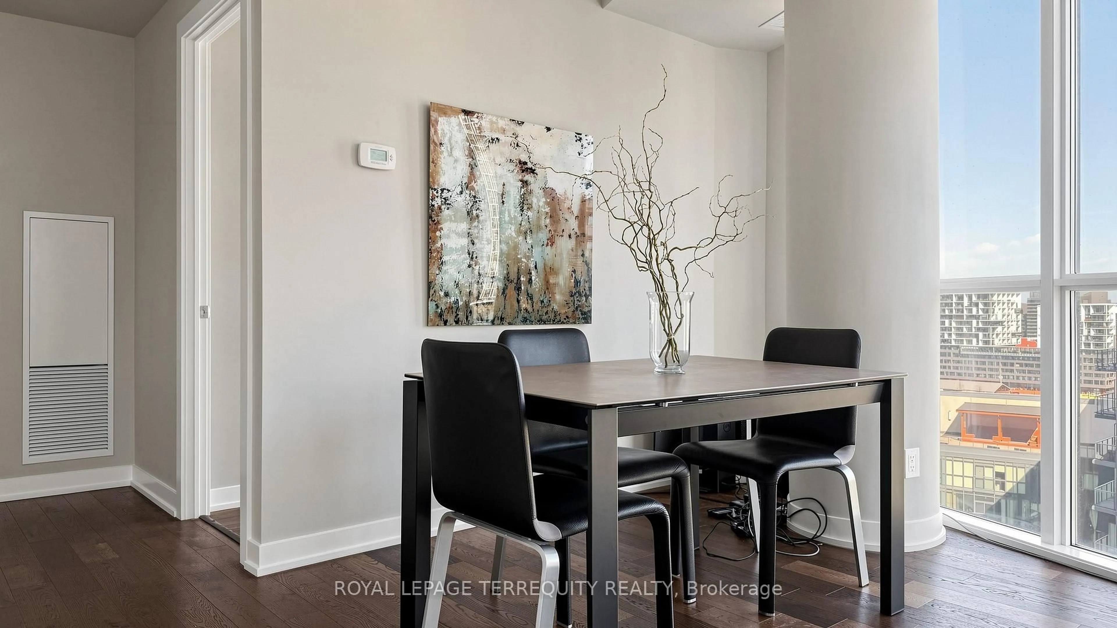 Dining room, wood/laminate floor for 20 Bruyeres Mews #1705, Toronto Ontario M5V 0G8