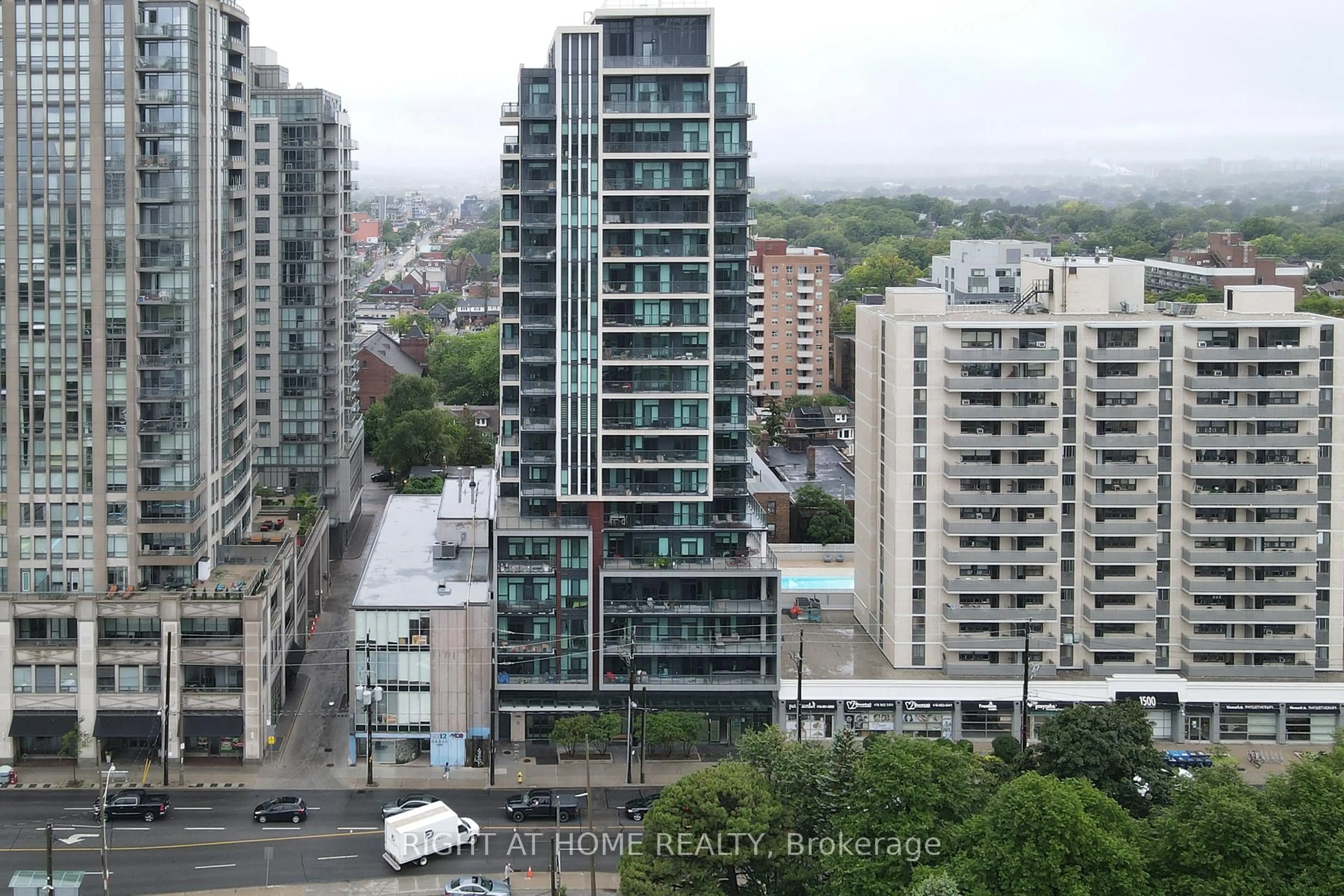 A pic from outside/outdoor area/front of a property/back of a property/a pic from drone, city buildings view from balcony for 1486 Bathurst St #1303, Toronto Ontario M5P 3G9