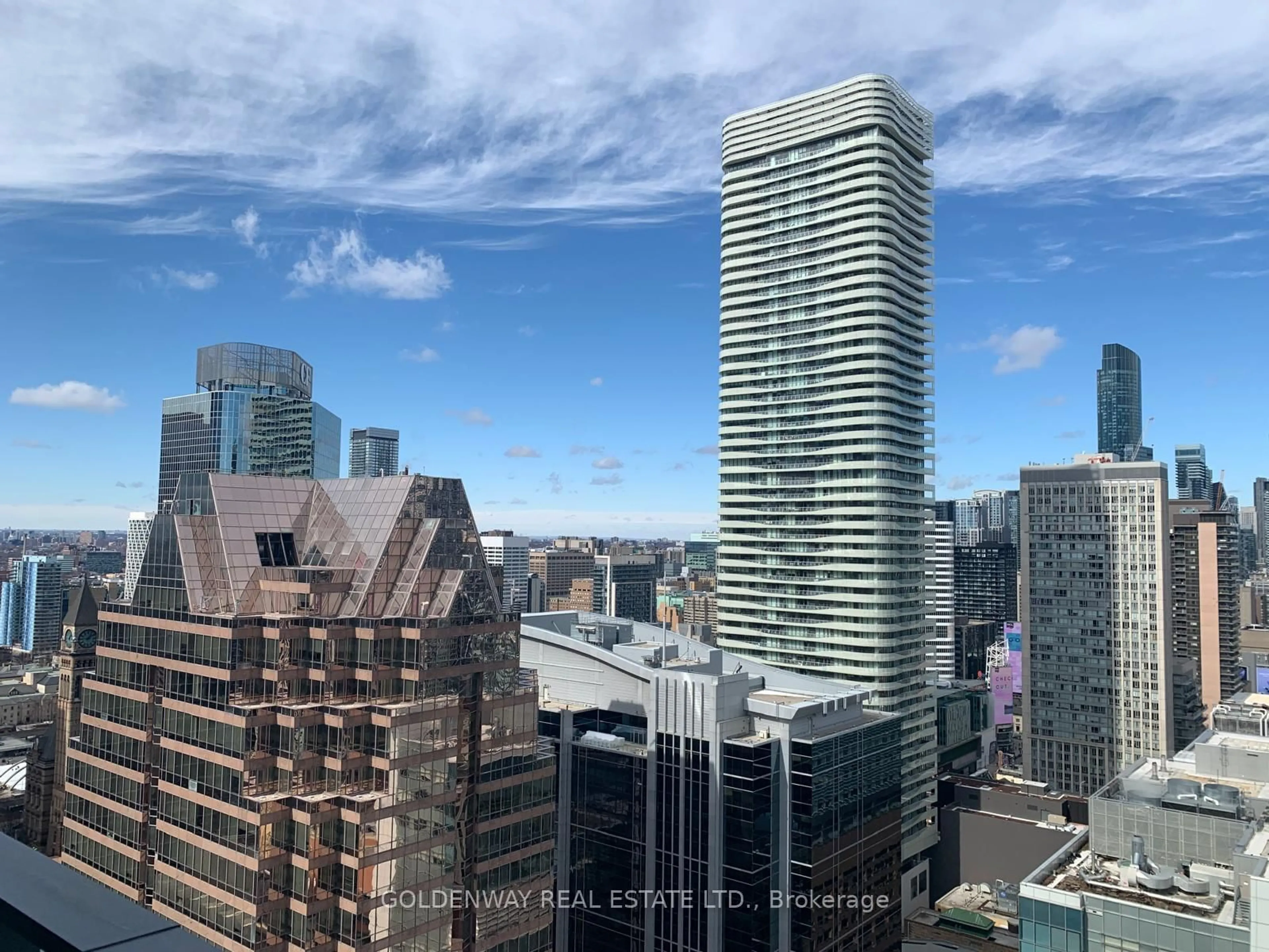 A pic from outside/outdoor area/front of a property/back of a property/a pic from drone, city buildings view from balcony for 20 Lombard St #3514, Toronto Ontario M5C 0A7