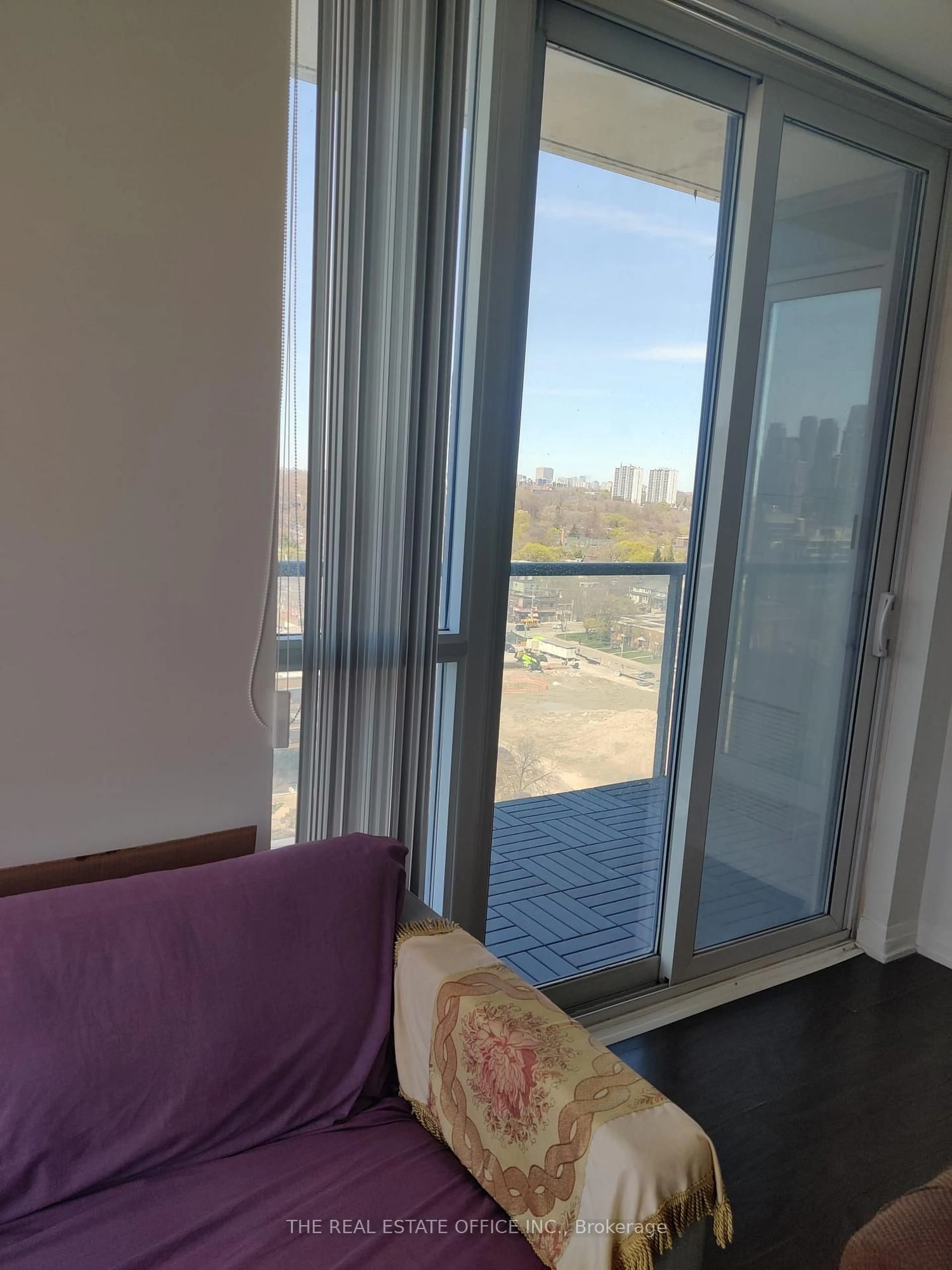 Balcony in the apartment, city buildings view from balcony for 25 Cole St #1501, Toronto Ontario M5A 4M3