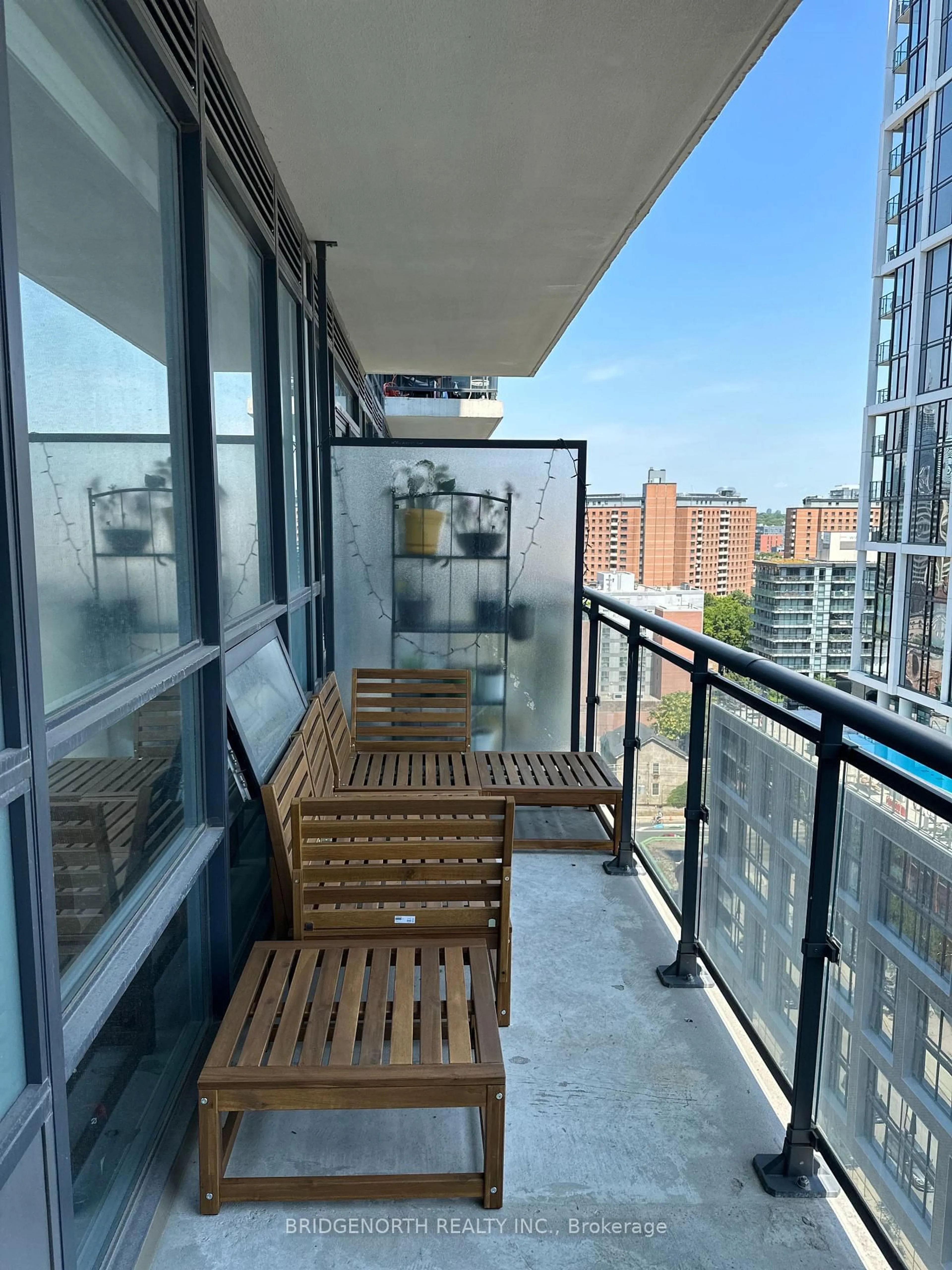 Balcony in the apartment, city buildings view from balcony for 460 Adelaide St #1726, Toronto Ontario M5A 1N6