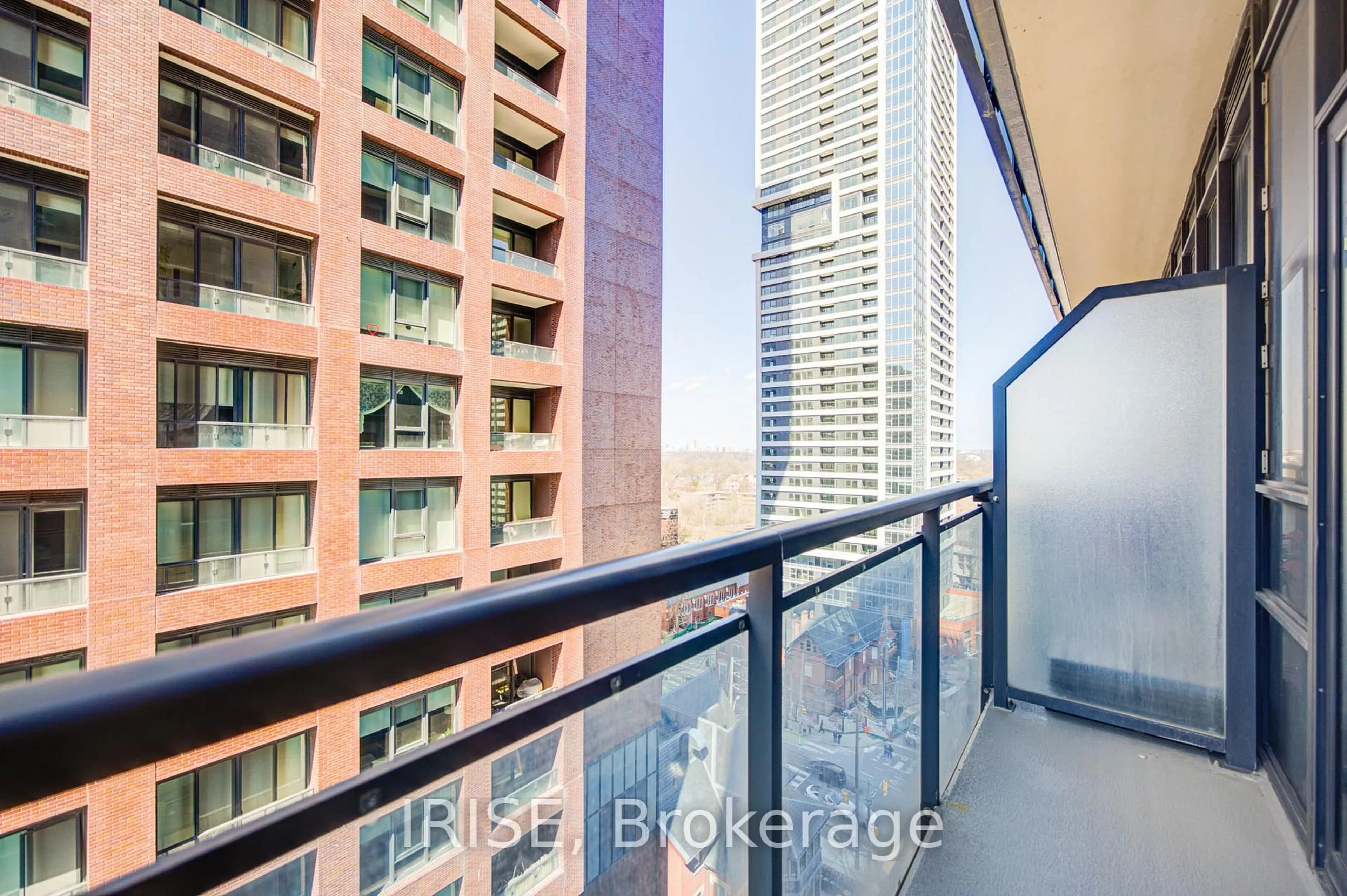 Balcony in the apartment, city buildings view from balcony for 28 Linden St #1109, Toronto Ontario M4Y 0A4