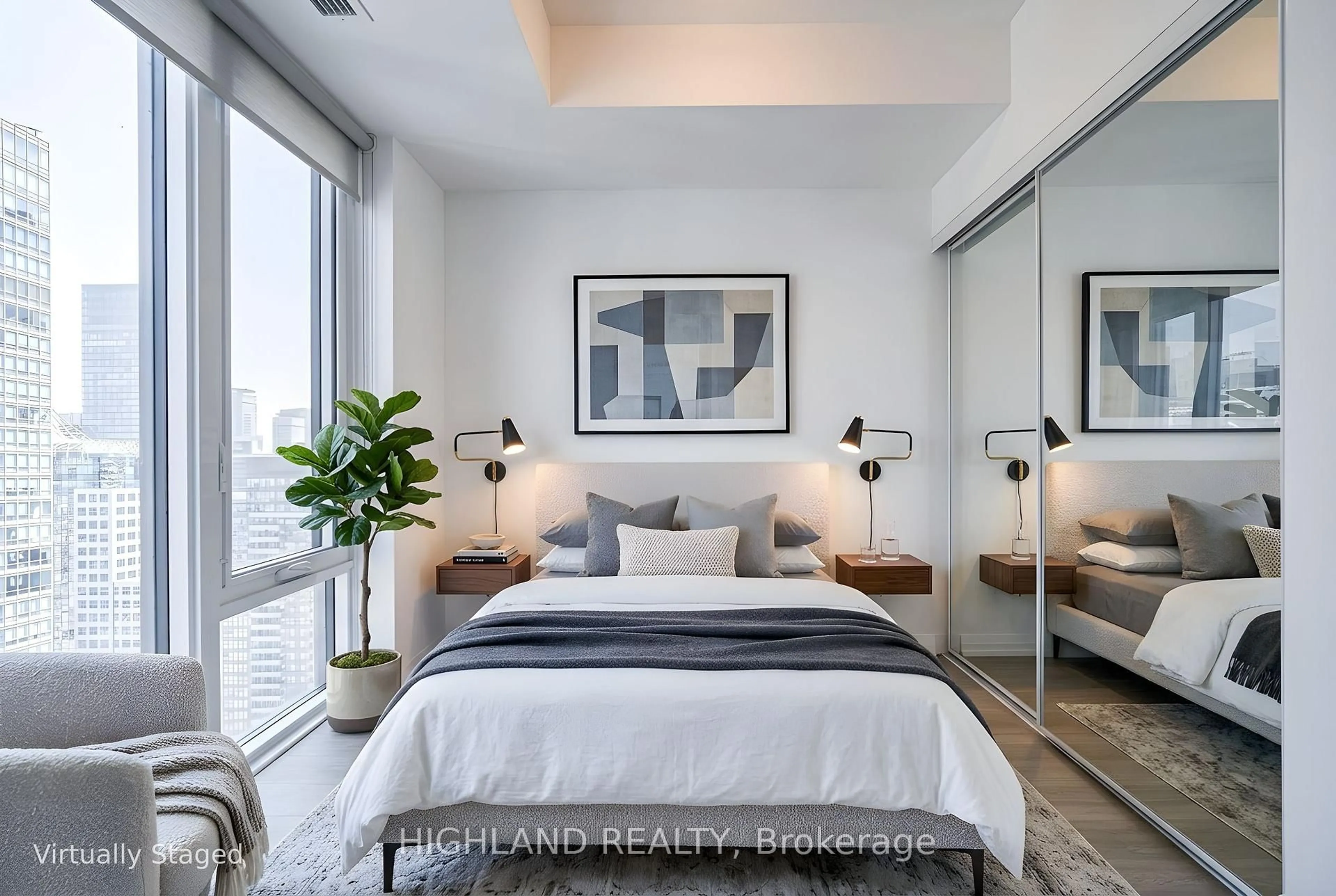 Bedroom with bed, unknown for 8 Widmer St #3605, Toronto Ontario M5V 0W6