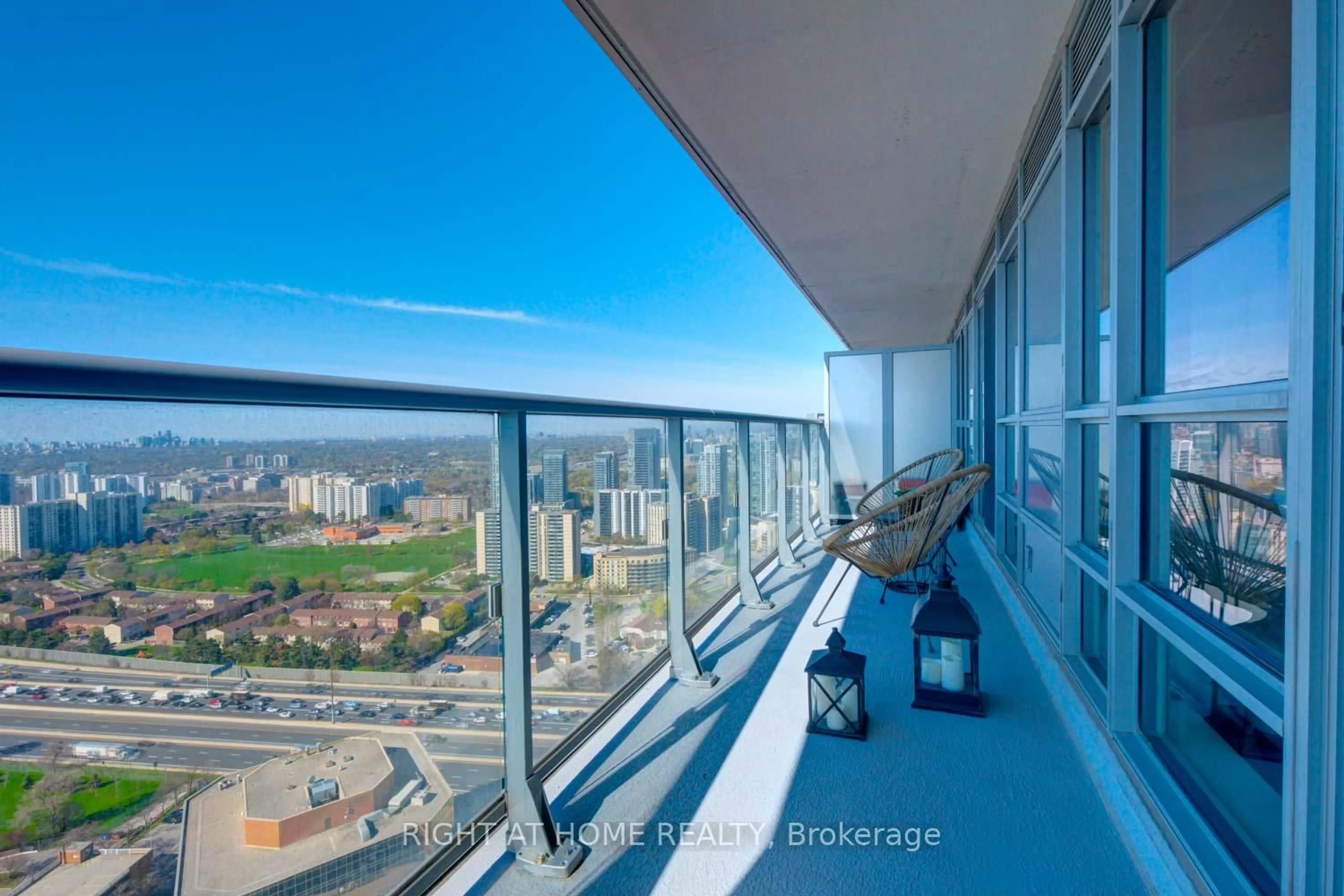 Balcony in the apartment, city buildings view from balcony for 2015 Sheppard Ave #3801, Toronto Ontario M2J 0B3