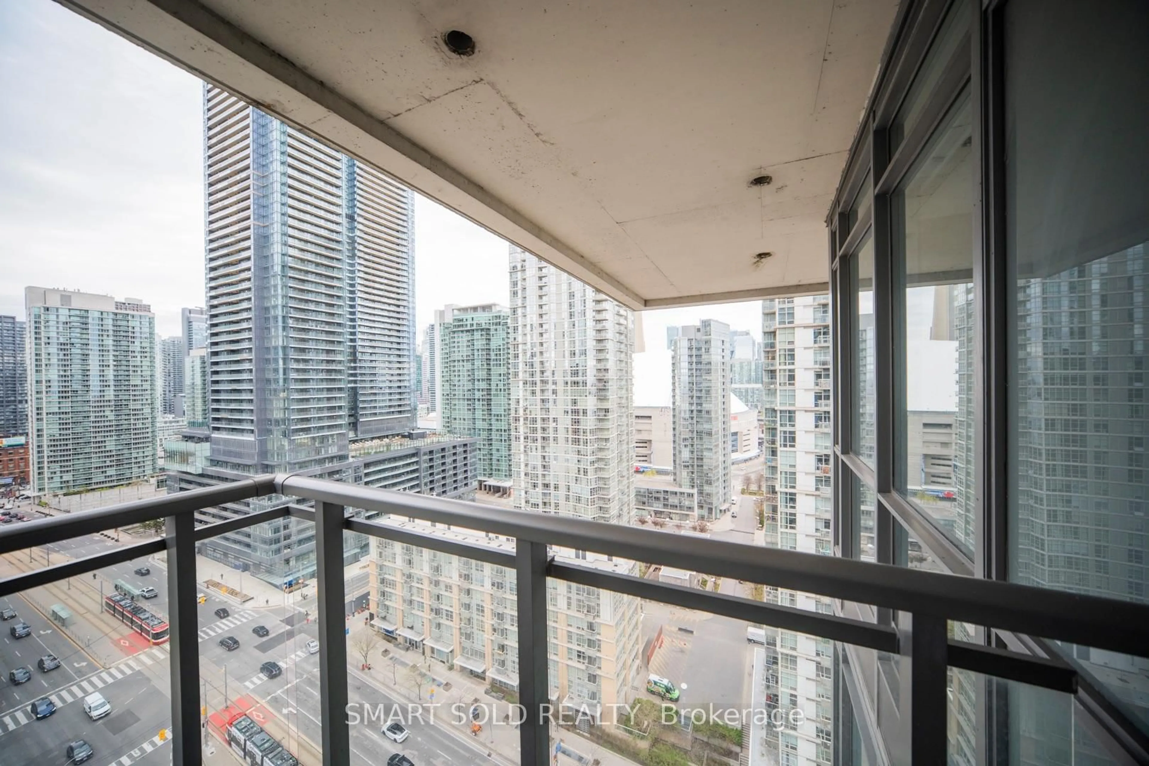 Balcony in the apartment, city buildings view from balcony for 11 Brunel Crt #2606, Toronto Ontario M5V 3Y3