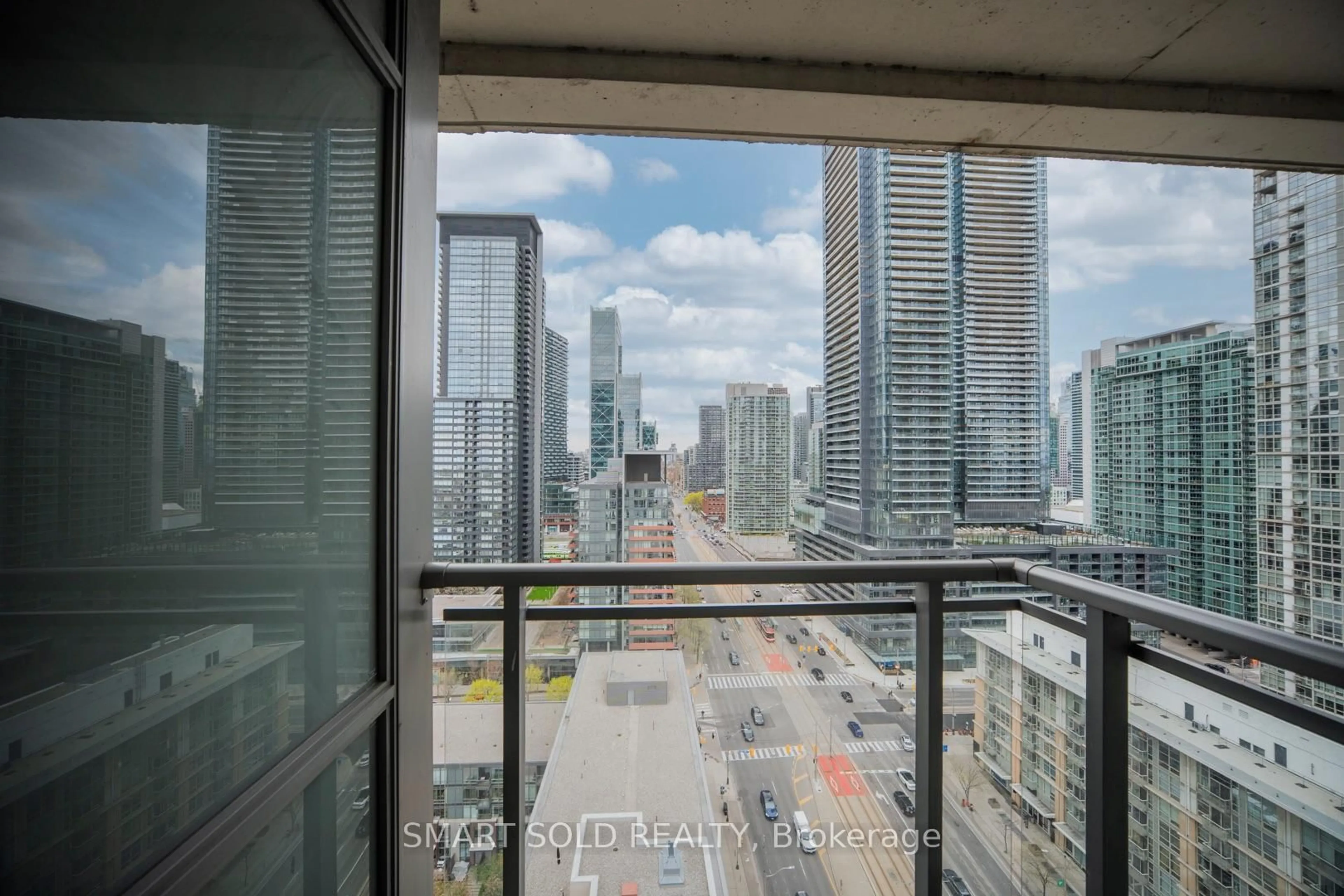 Balcony in the apartment, city buildings view from balcony for 11 Brunel Crt #2606, Toronto Ontario M5V 3Y3