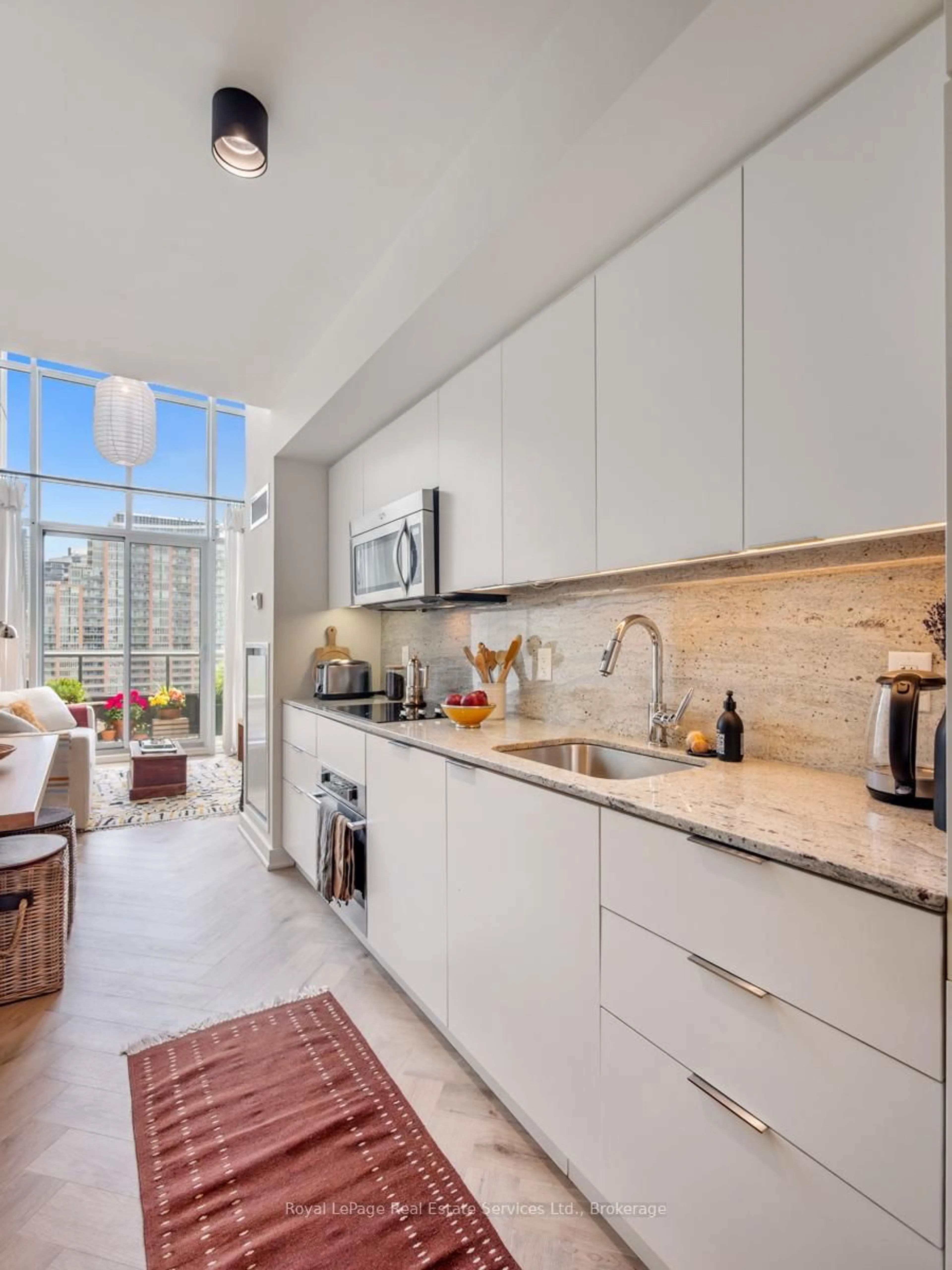 Contemporary kitchen, ceramic/tile floor for 5 Hanna Ave #729, Toronto Ontario M6K 0B3