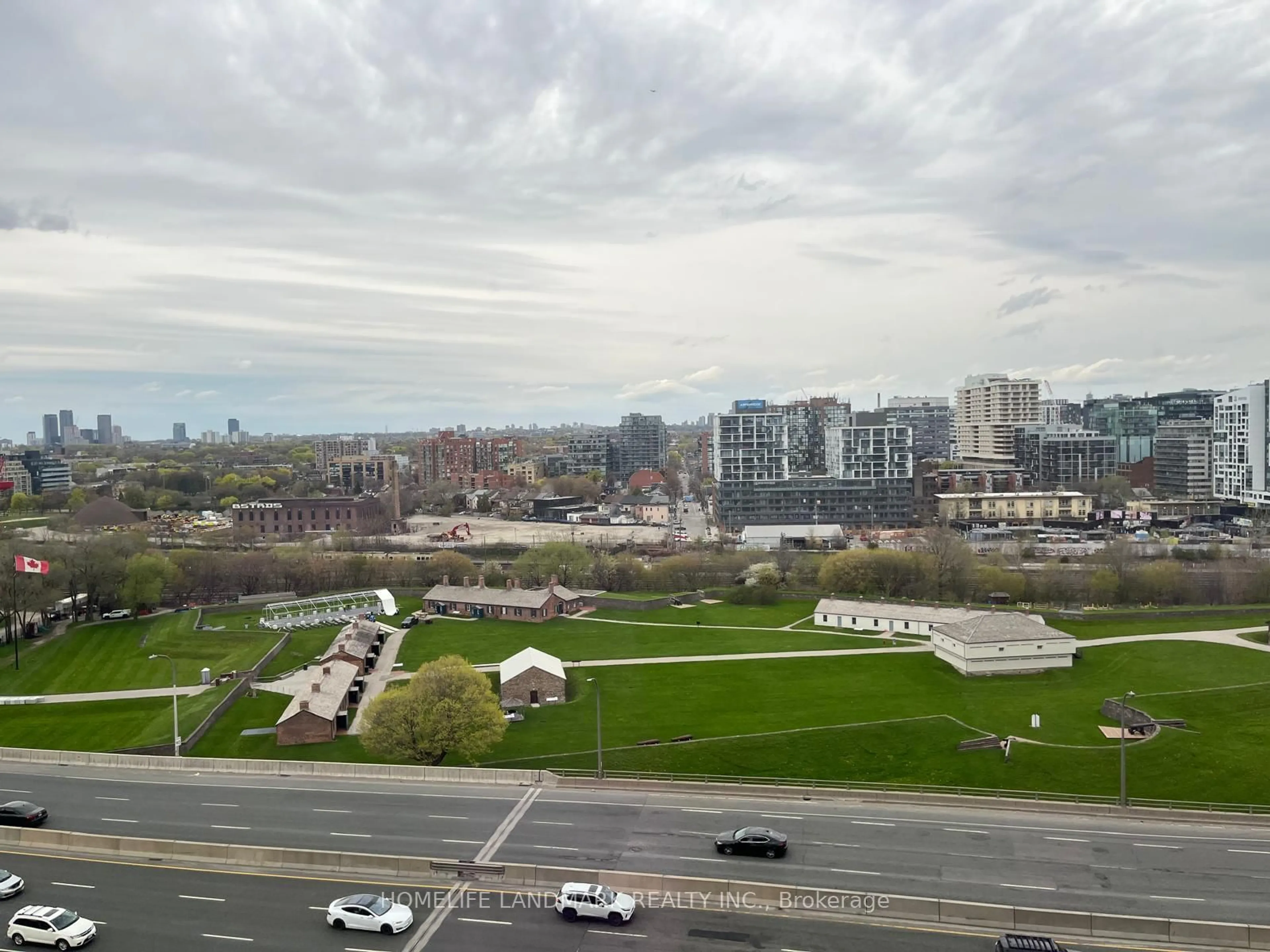 A pic from outside/outdoor area/front of a property/back of a property/a pic from drone, city buildings view from balcony for 38 Grand Magazine St #PH28, Toronto Ontario M5V 0E8
