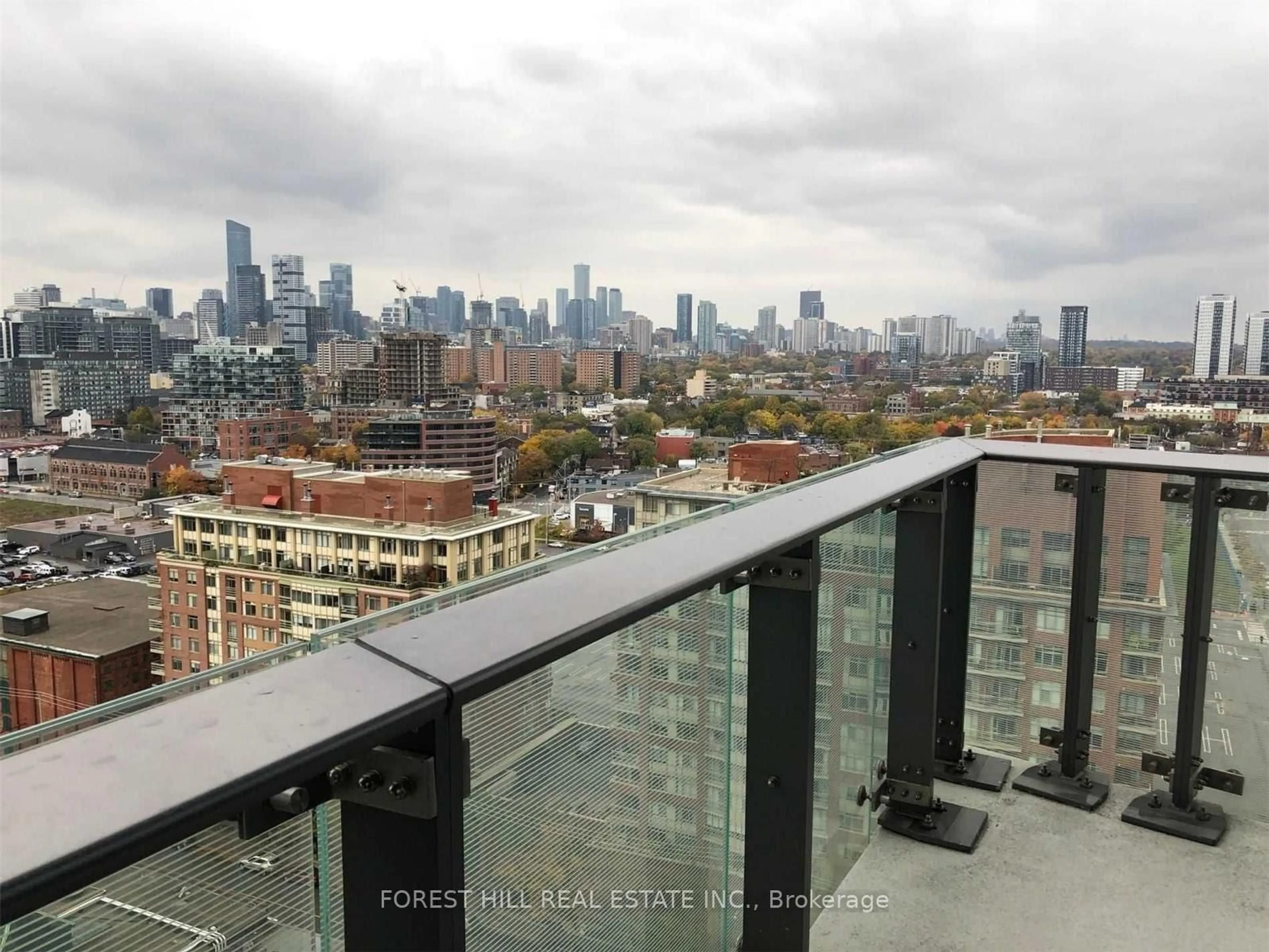 Balcony in the apartment, city buildings view from balcony for 390 Cherry St #1702, Toronto Ontario M5A 3L1