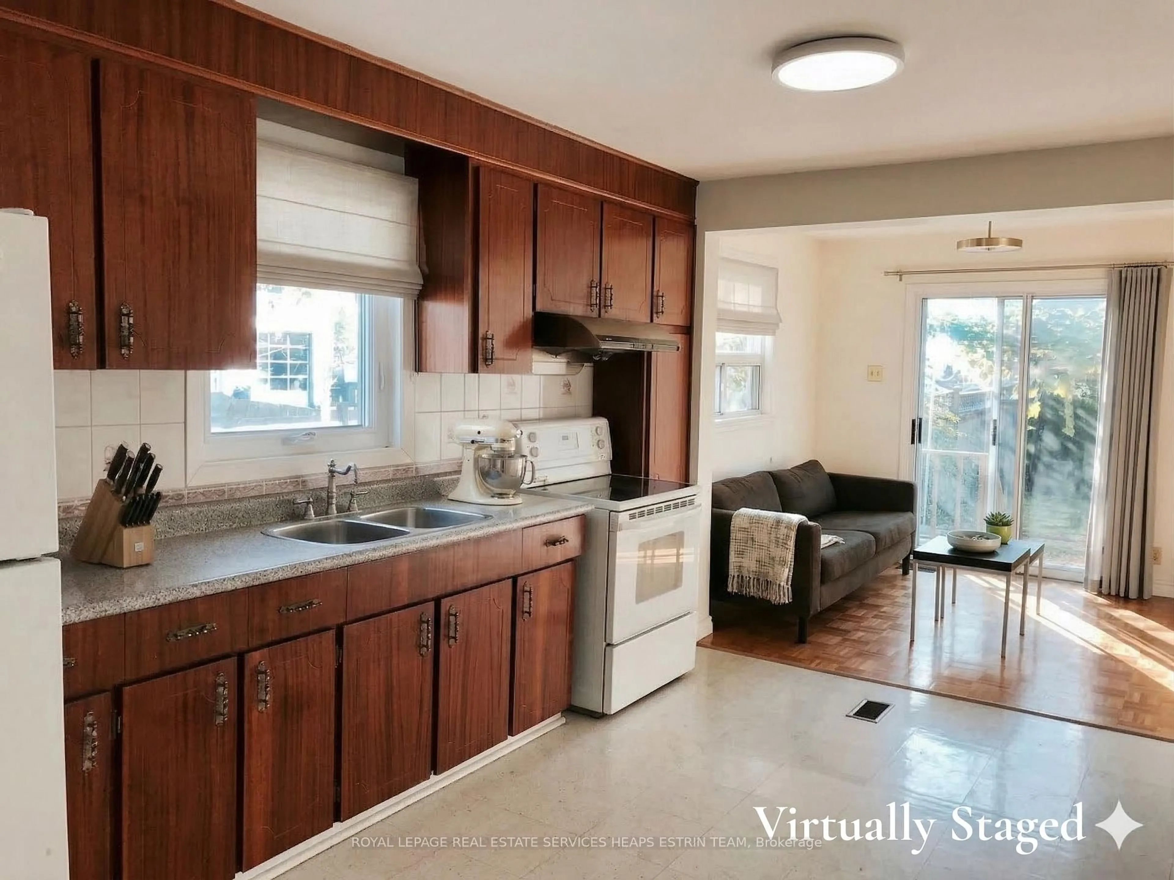 Open concept kitchen, ceramic/tile floor for 11 Foxley St, Toronto Ontario M6J 1P9