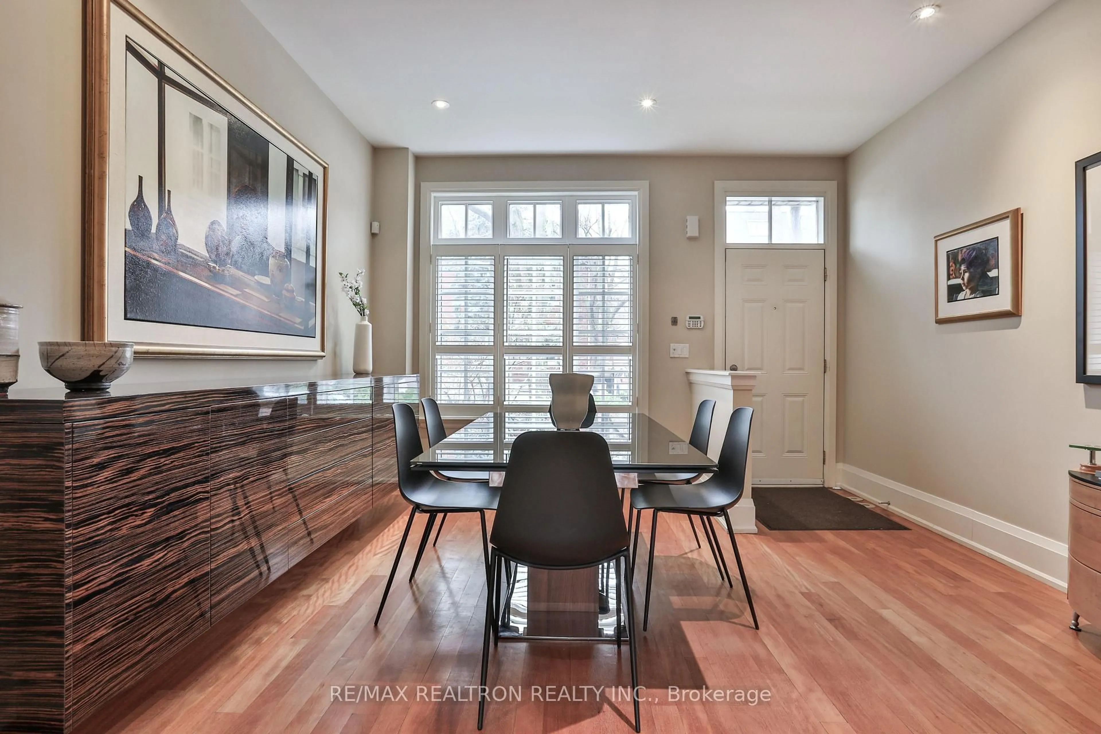 Dining room, wood/laminate floor for 51B Foxley St, Toronto Ontario M6J 1P9