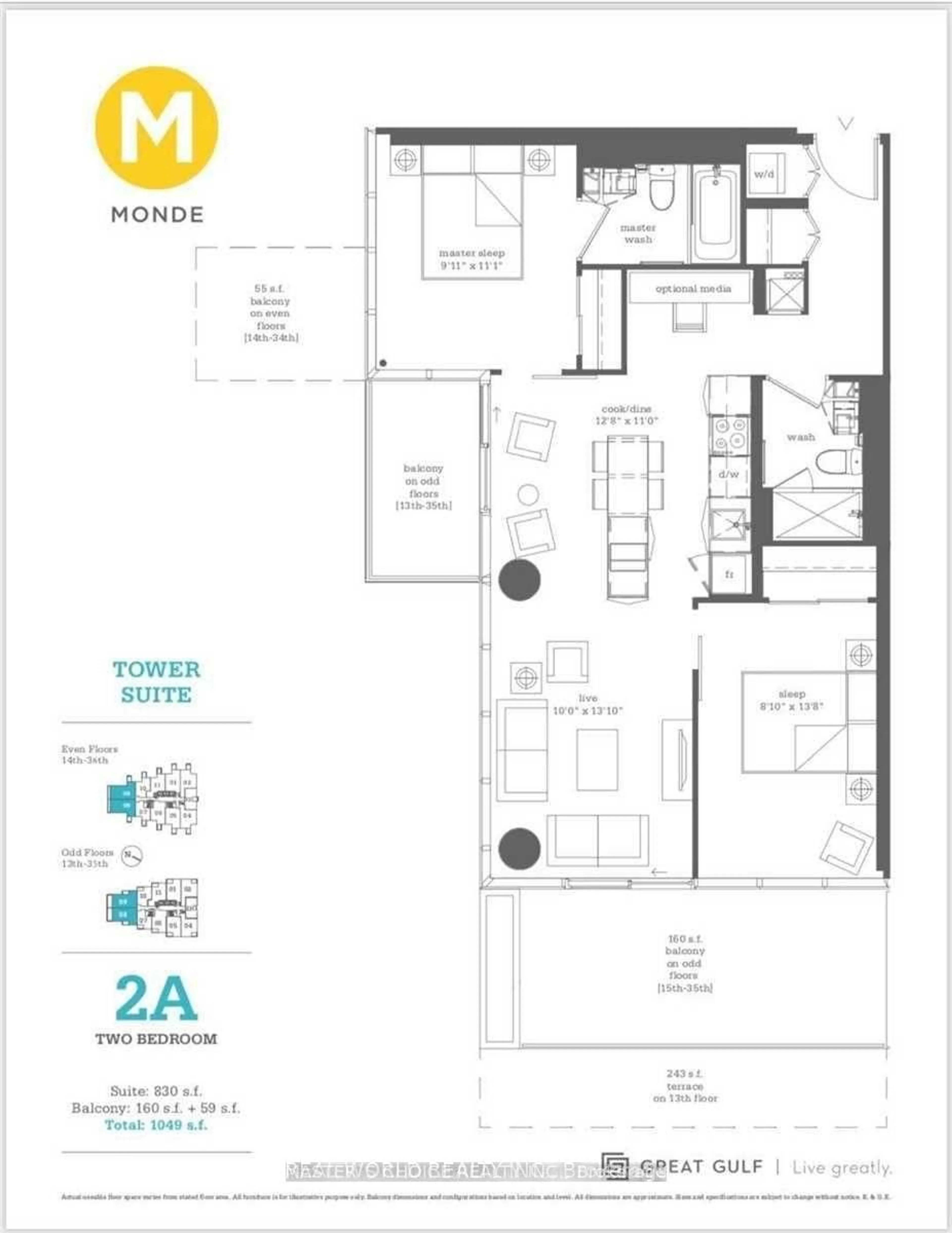 Floor plan for 16 Bonnycastle St #2809, Toronto Ontario M5A 0C8