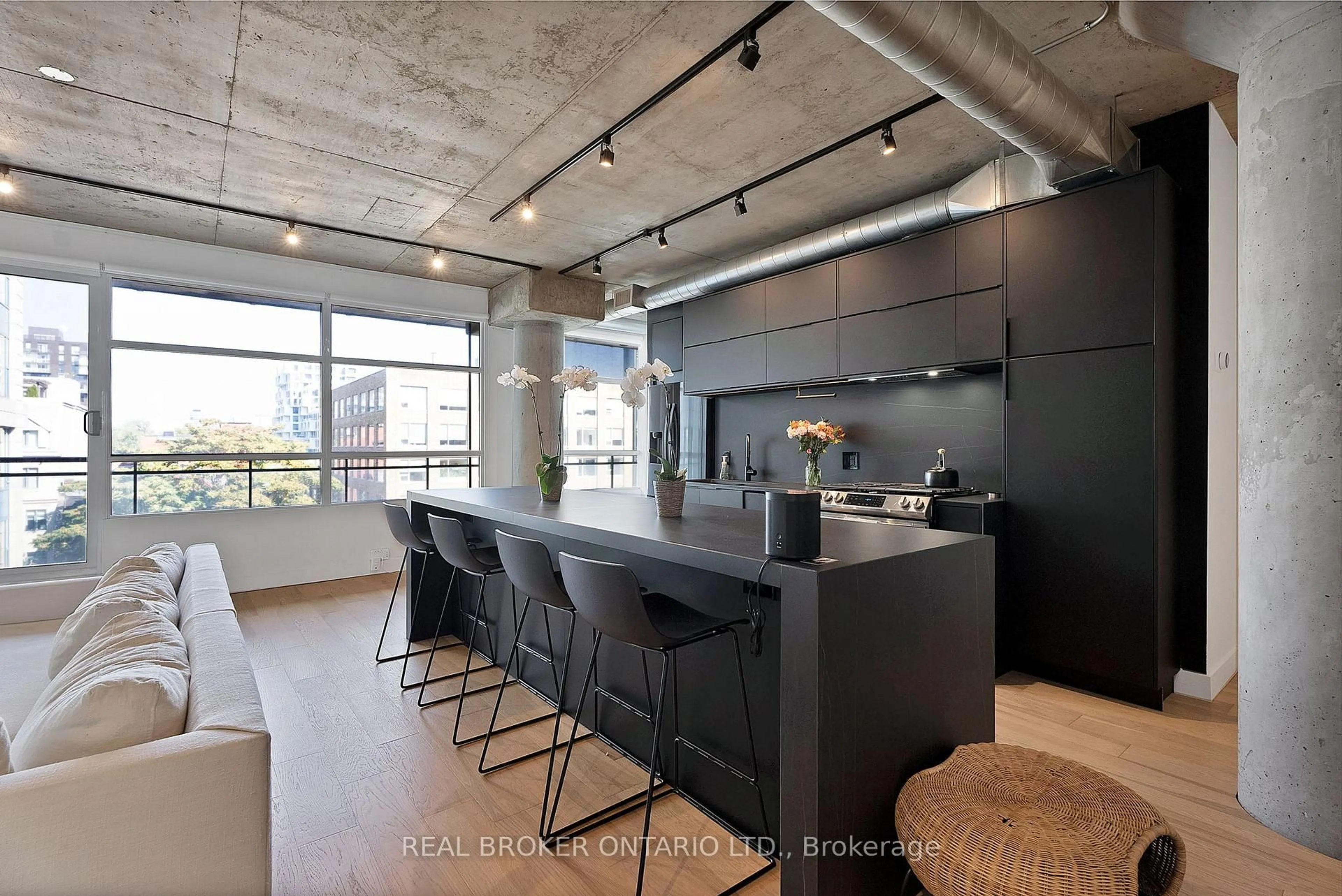 Open concept kitchen, cement floor for 42 Camden St #603, Toronto Ontario M5V 1V1