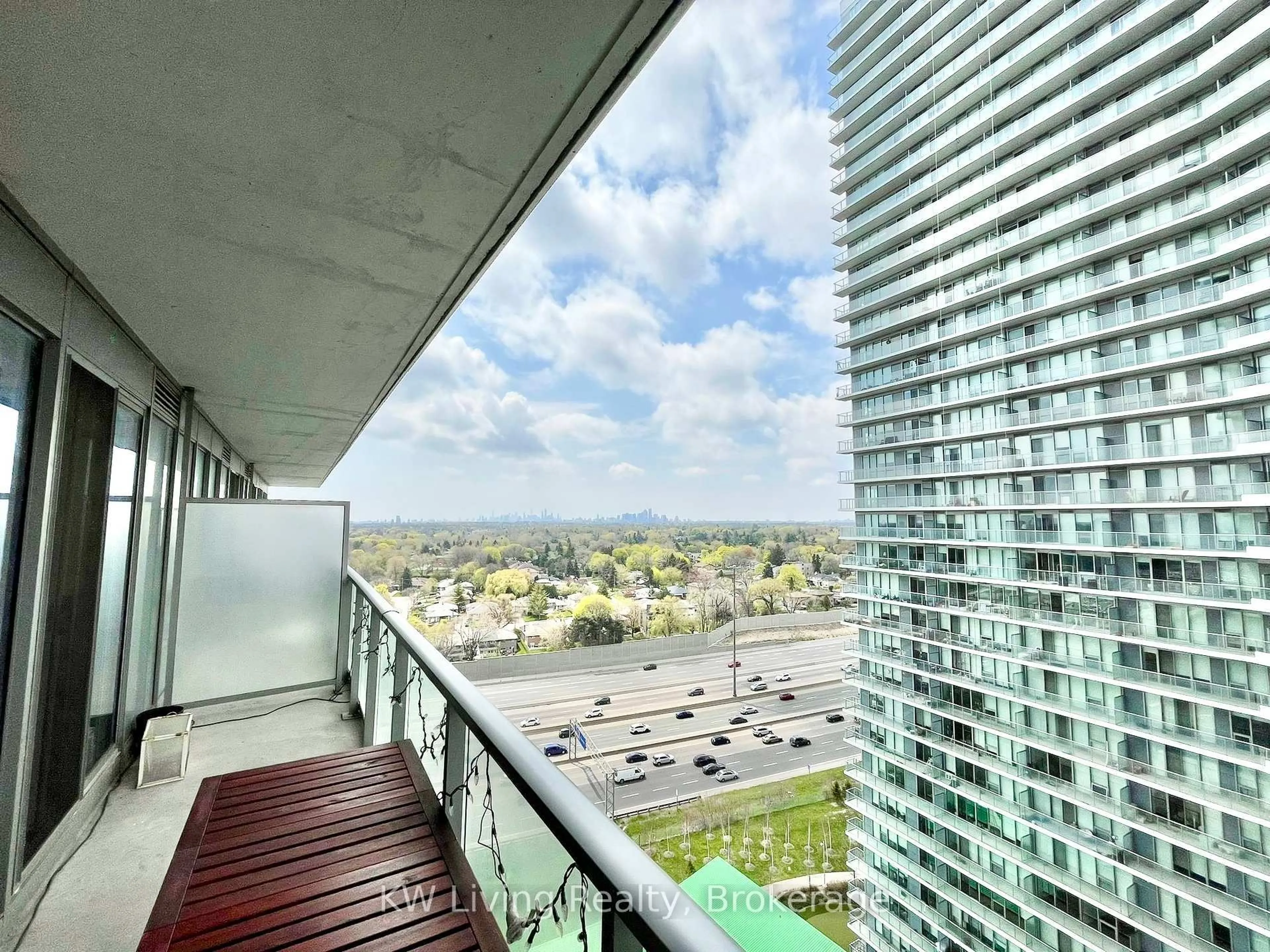 Balcony in the apartment, city buildings view from balcony for 117 McMahon Dr #1906, Toronto Ontario M2K 0E4