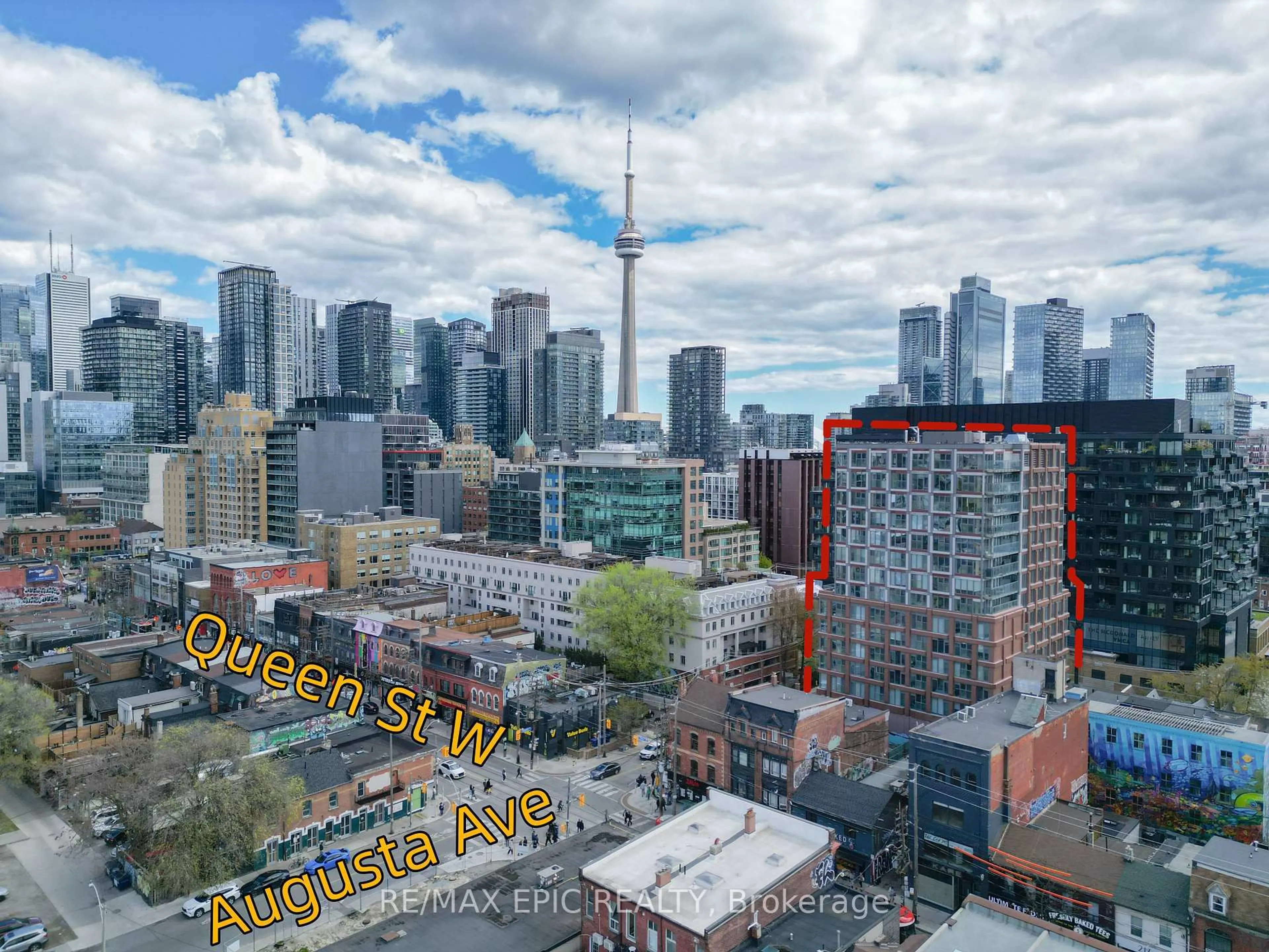 A pic from outside/outdoor area/front of a property/back of a property/a pic from drone, city buildings view from balcony for 2 Augusta Ave #302, Toronto Ontario M5V 0T3