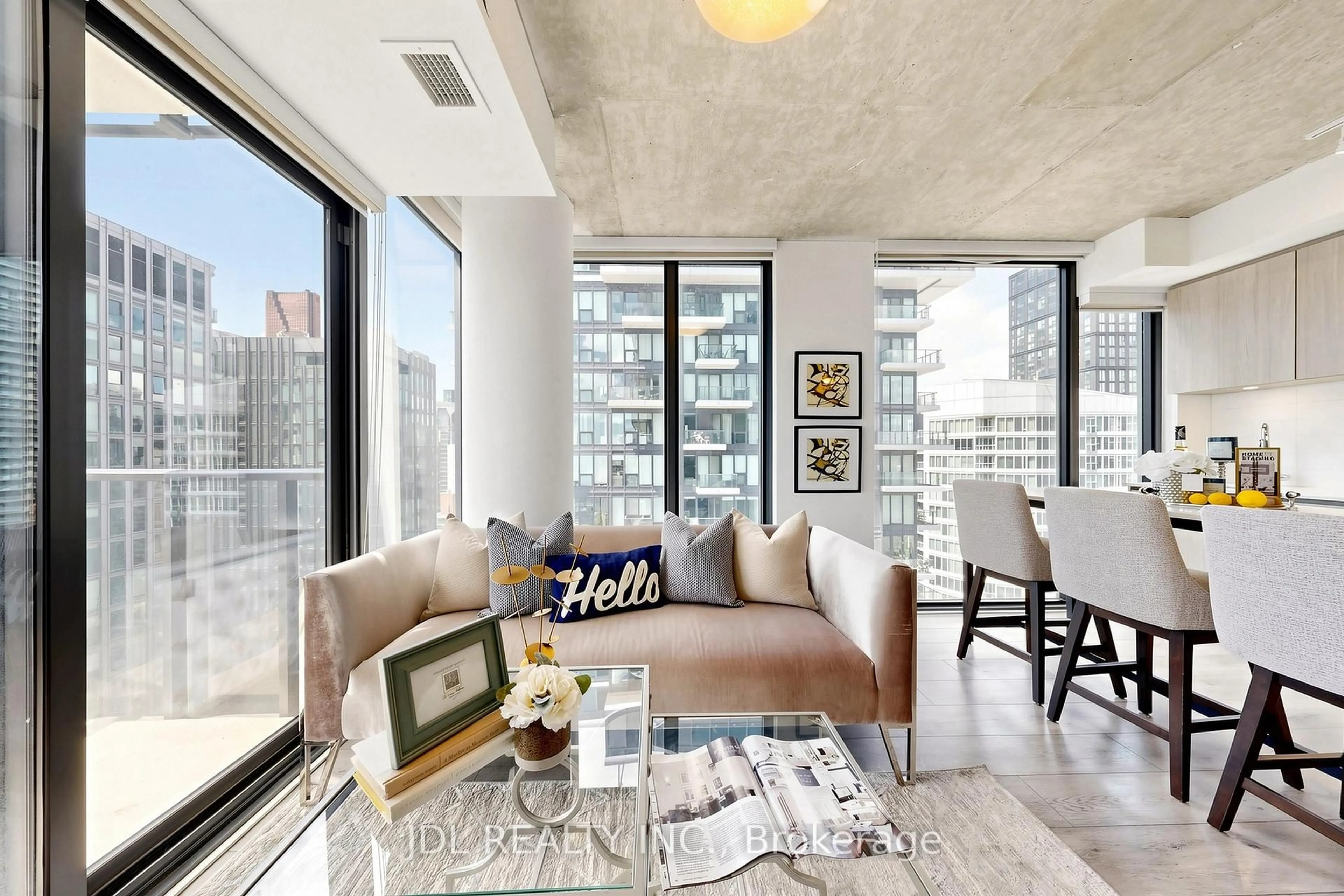 Living room with furniture, cement floor for 47 Mutual St #2502, Toronto Ontario M5B 0C6