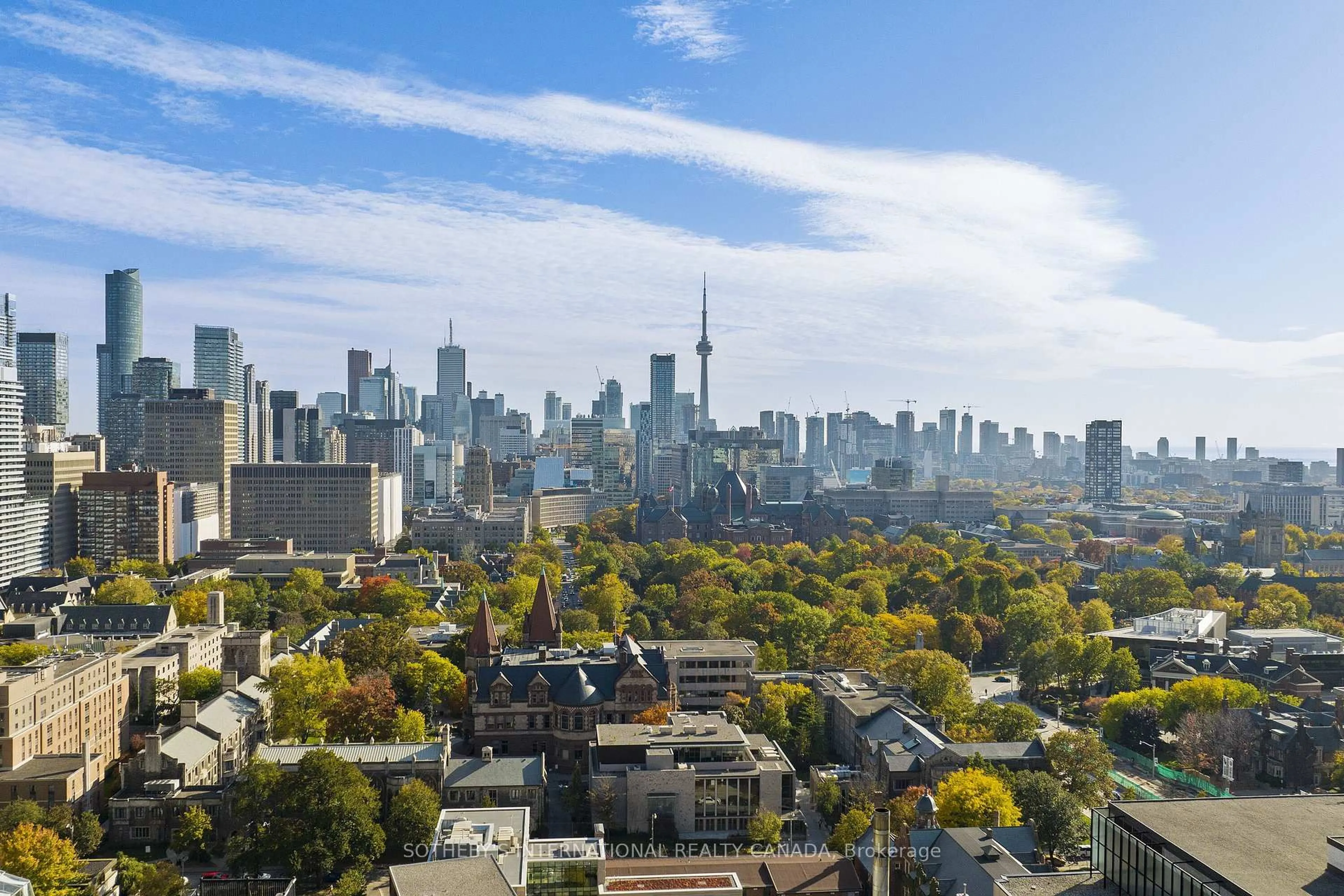 A pic from outside/outdoor area/front of a property/back of a property/a pic from drone, city buildings view from balcony for 155 Cumberland St #1700, Toronto Ontario M5R 1A2