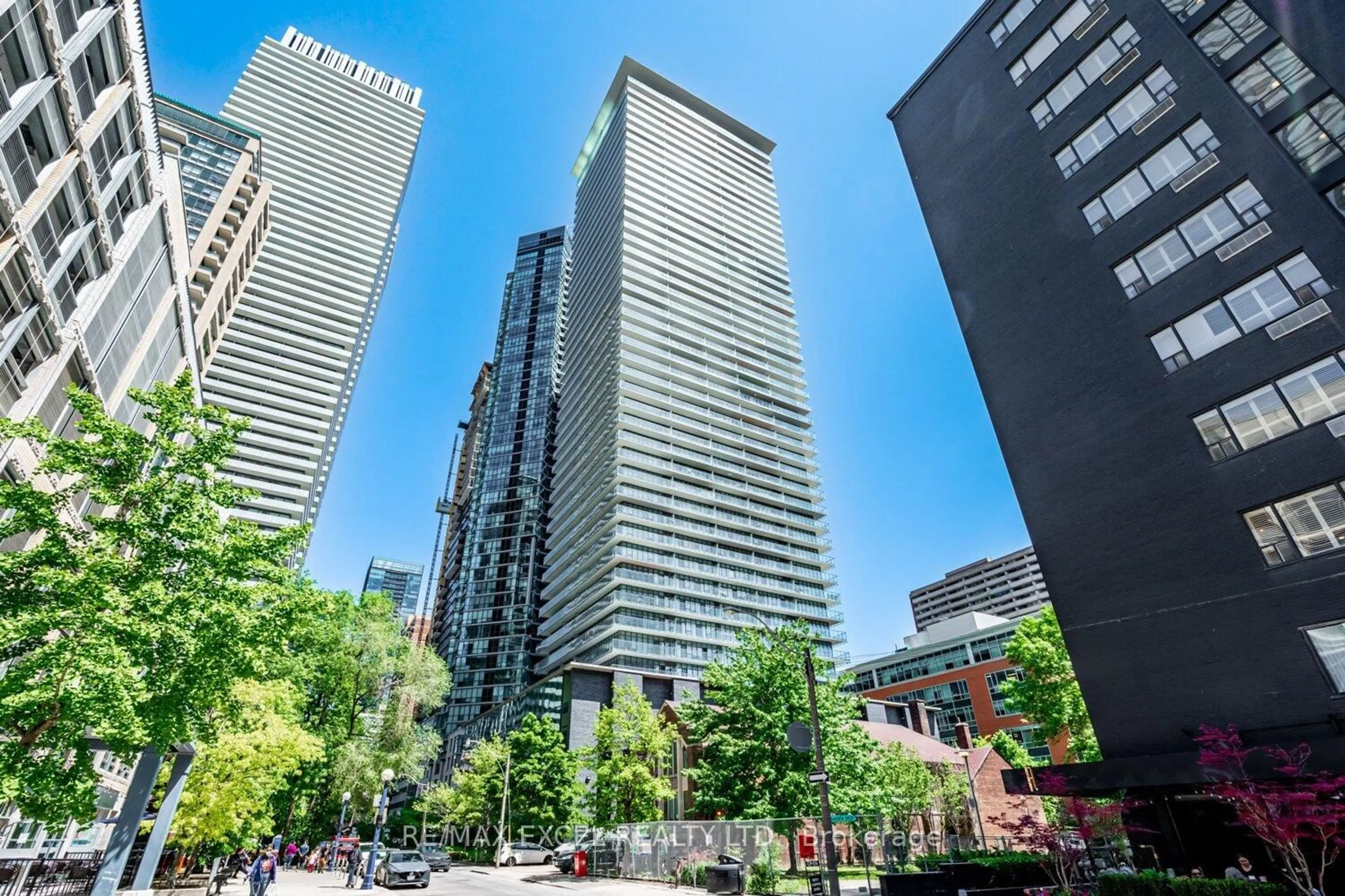 Patio, city buildings view from balcony for 33 Charles St #3709, Toronto Ontario M4Y 1R9