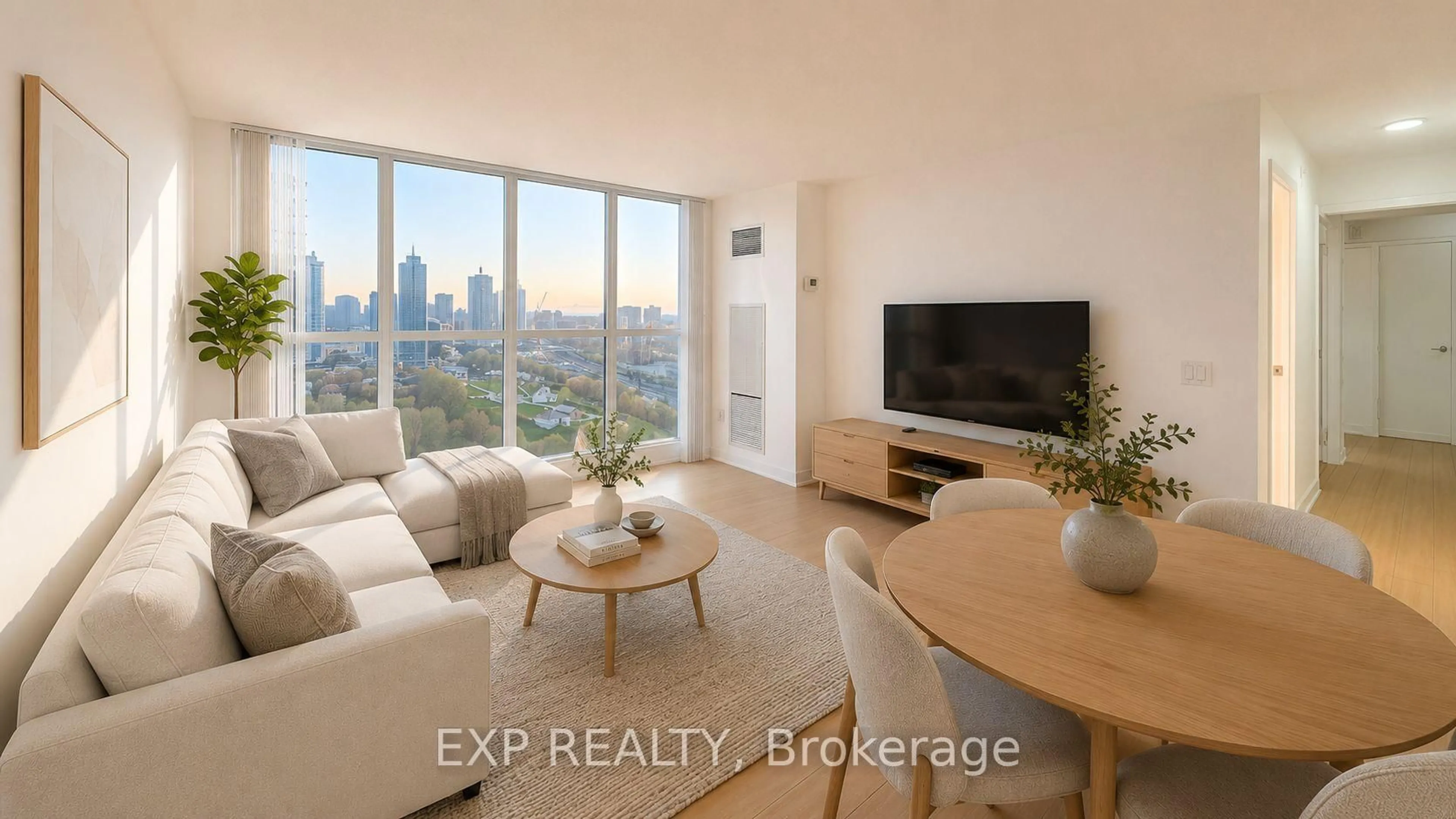 Living room with furniture, wood/laminate floor for 85 Queens Wharf Rd #2206, Toronto Ontario M5V 0J9