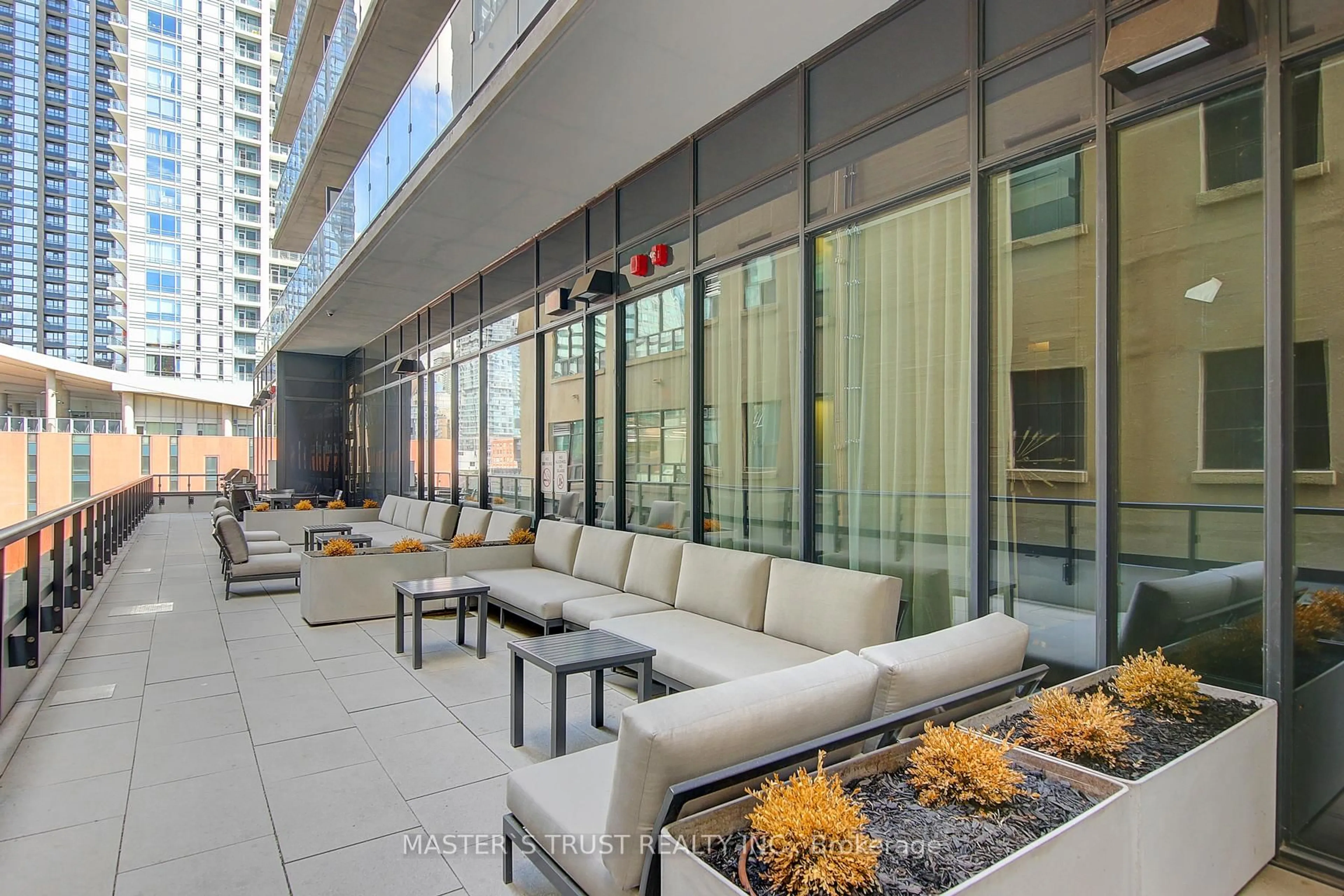 Patio, city buildings view from balcony for 87 Peter St #3602, Toronto Ontario M5V 0P1