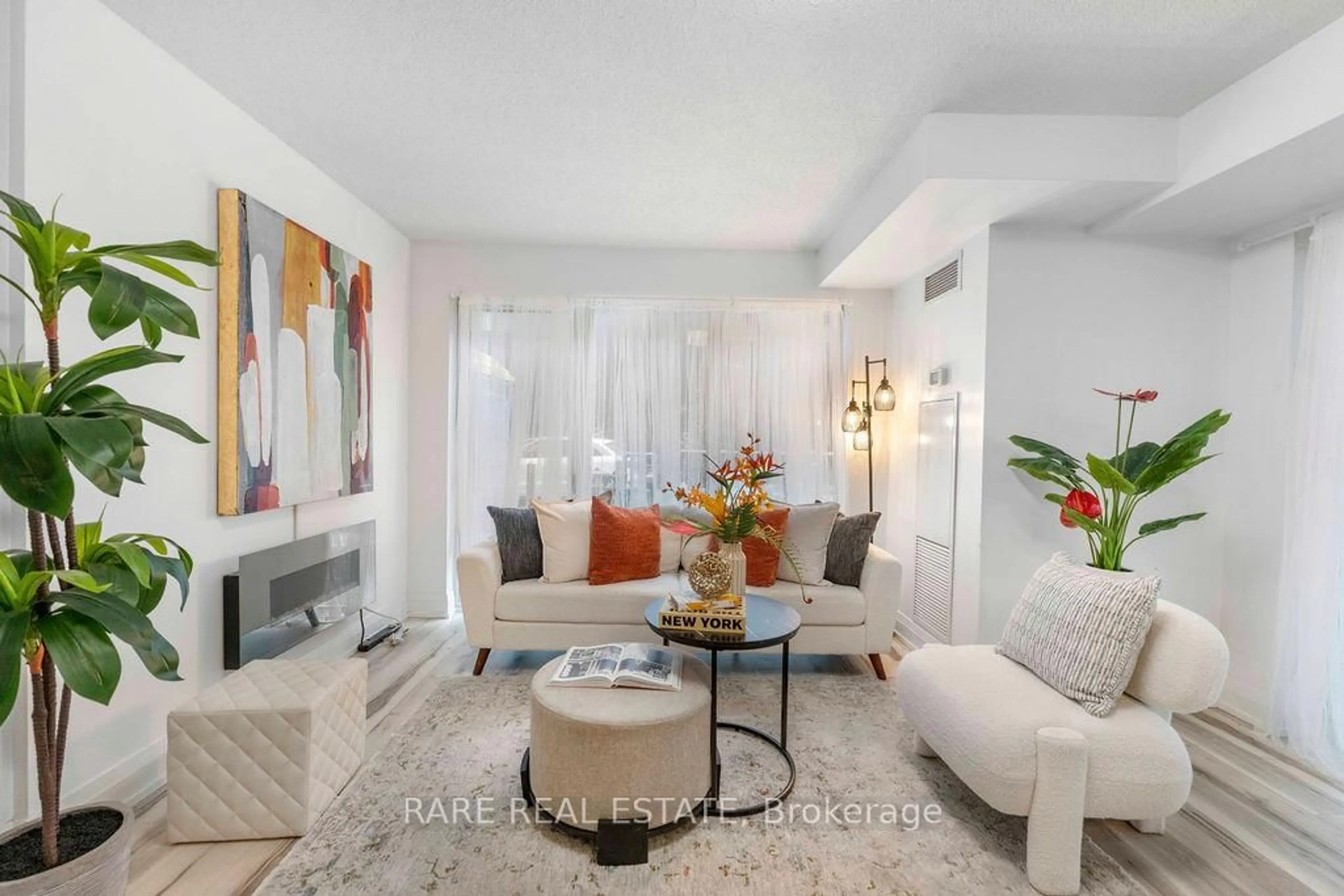 Living room with furniture, ceramic/tile floor for 555 WILSON Ave #E112, Toronto Ontario M3H 0C5