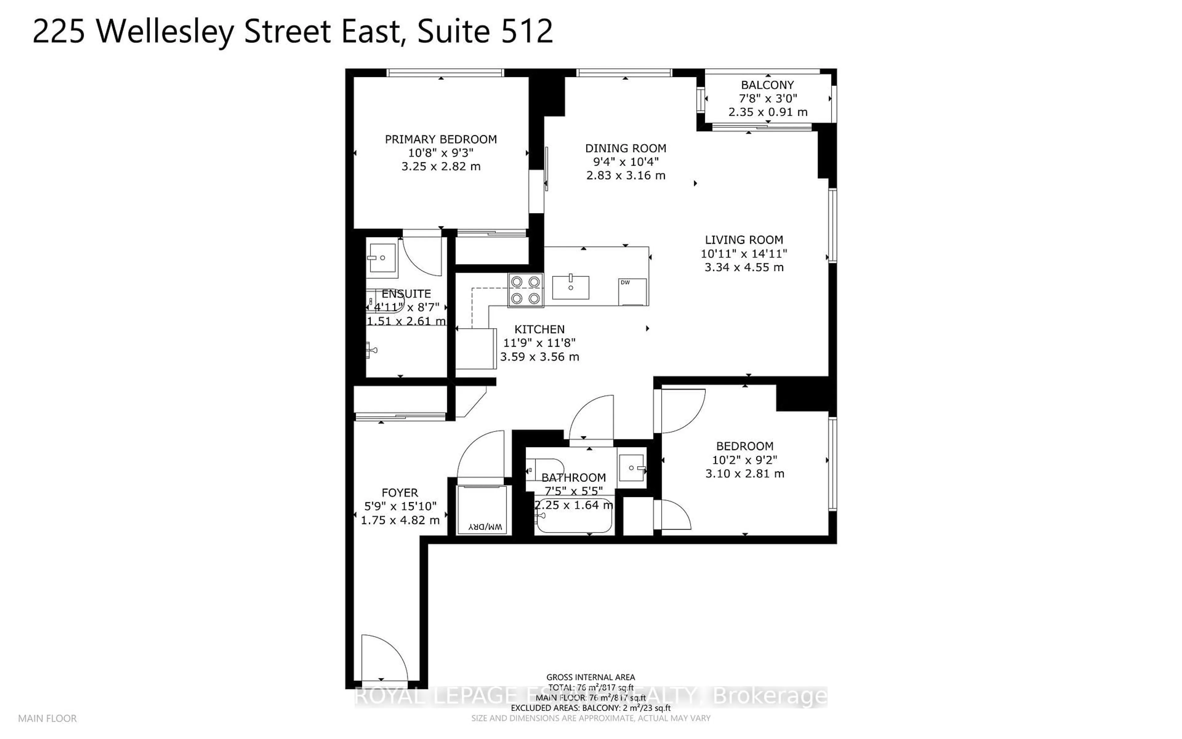 Floor plan for 225 Wellesley St #512, Toronto Ontario M4X 1X8