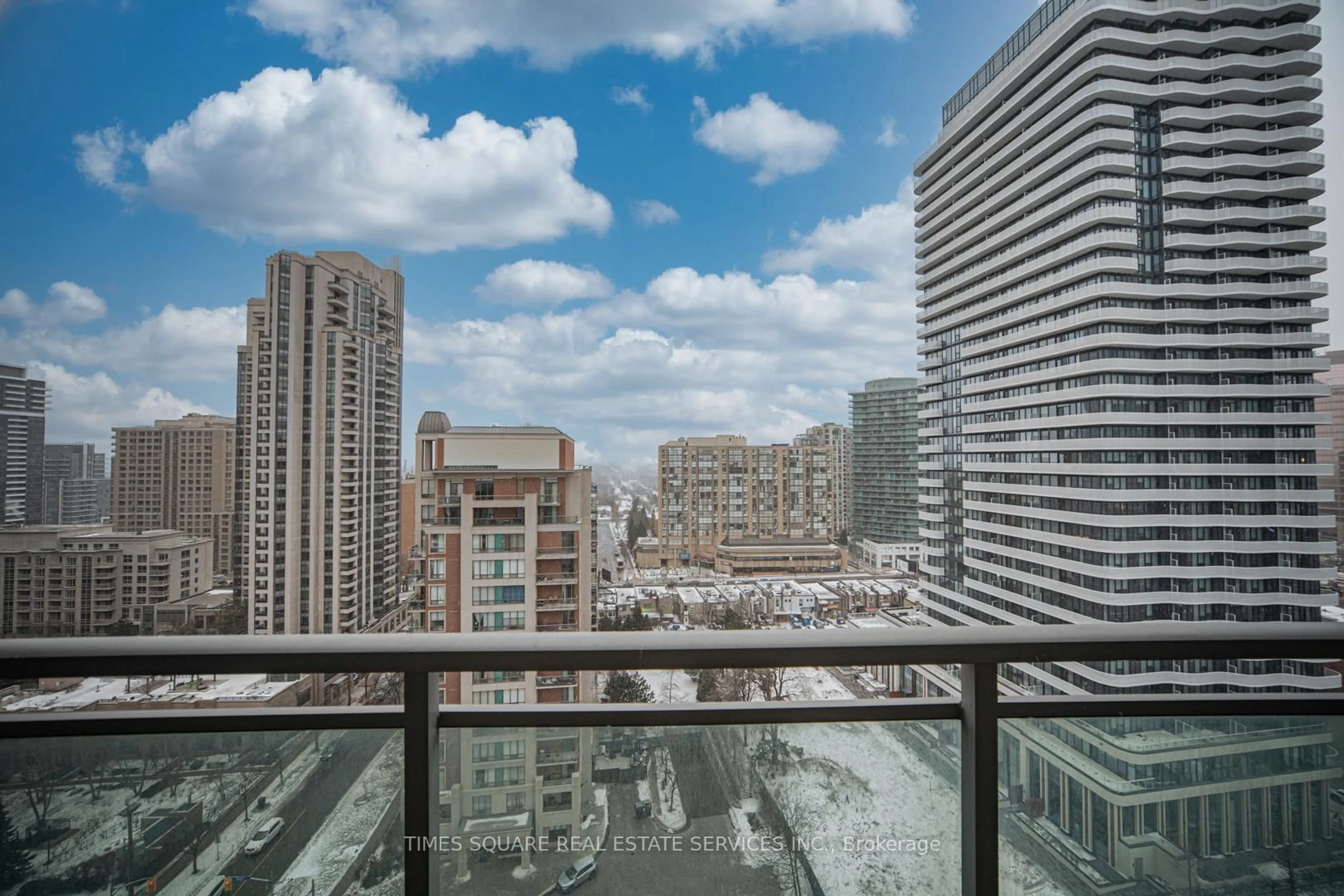 Balcony in the apartment, city buildings view from balcony for 60 Byng Ave #1501, Toronto Ontario M2N 7K3