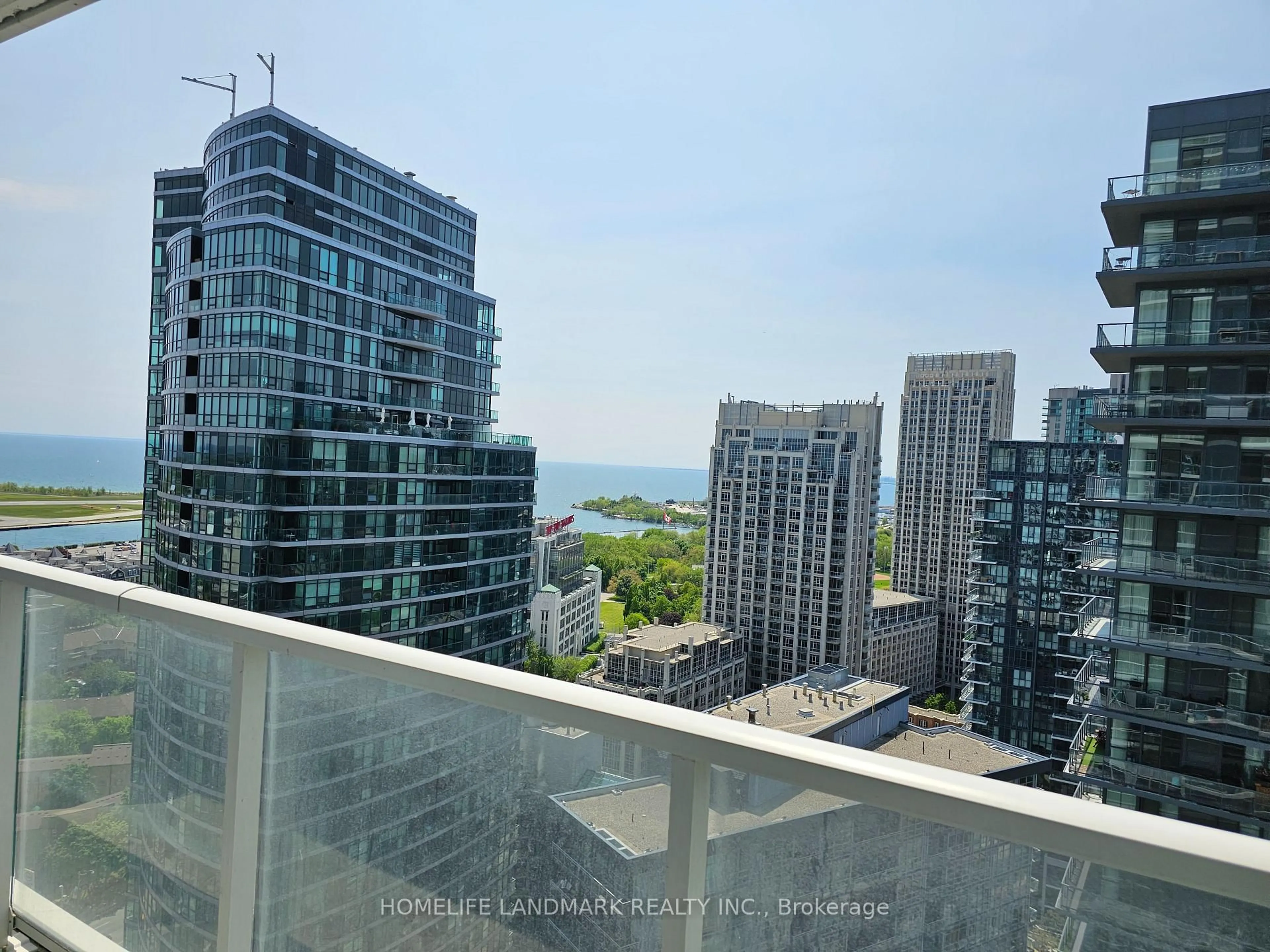 Balcony in the apartment, city buildings view from balcony for 19 Bathurst St #2901, Toronto Ontario M5V 0N2