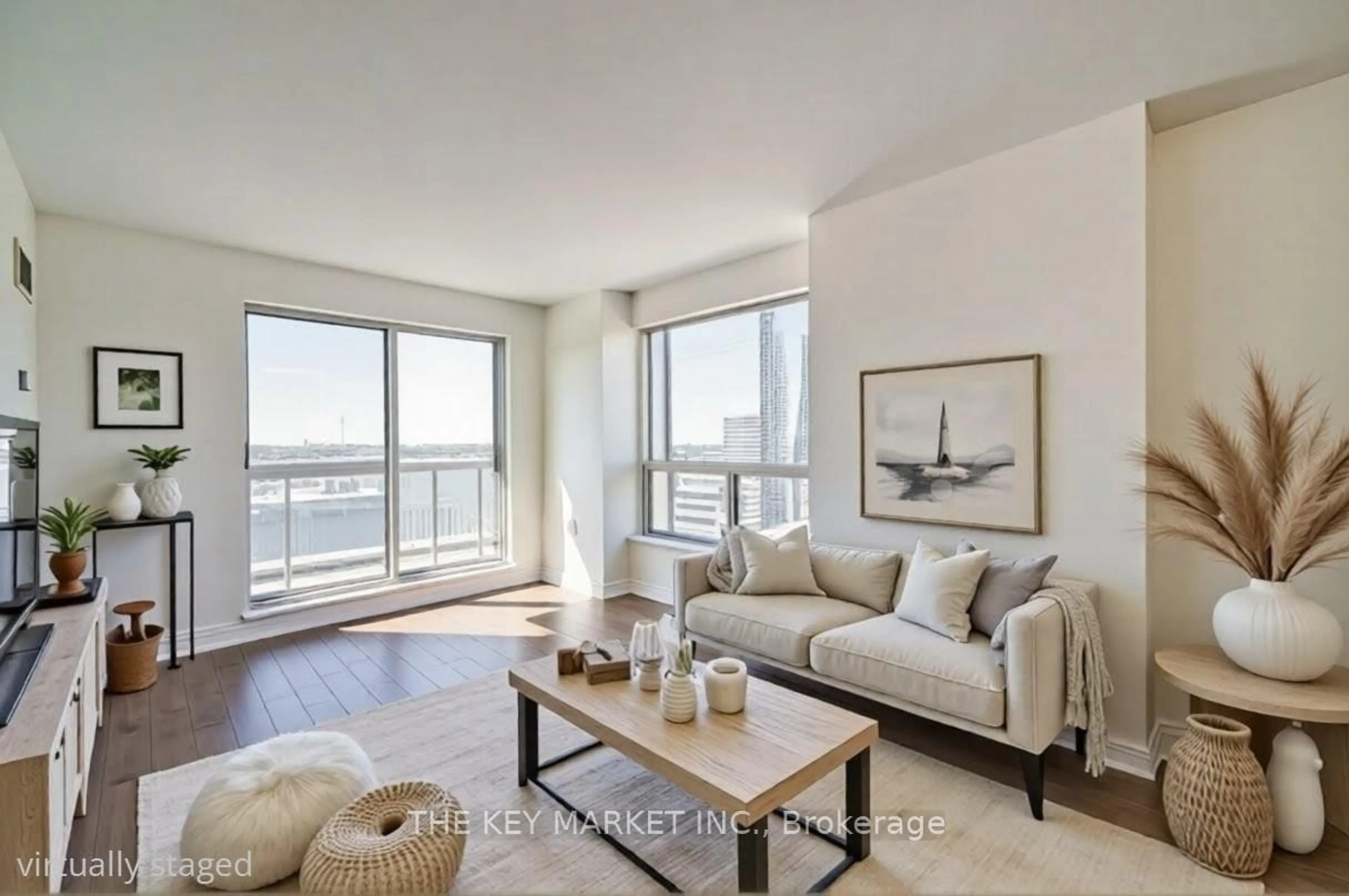 Living room with furniture, wood/laminate floor for 21 Hillcrest Ave #2007, Toronto Ontario M2N 7K2