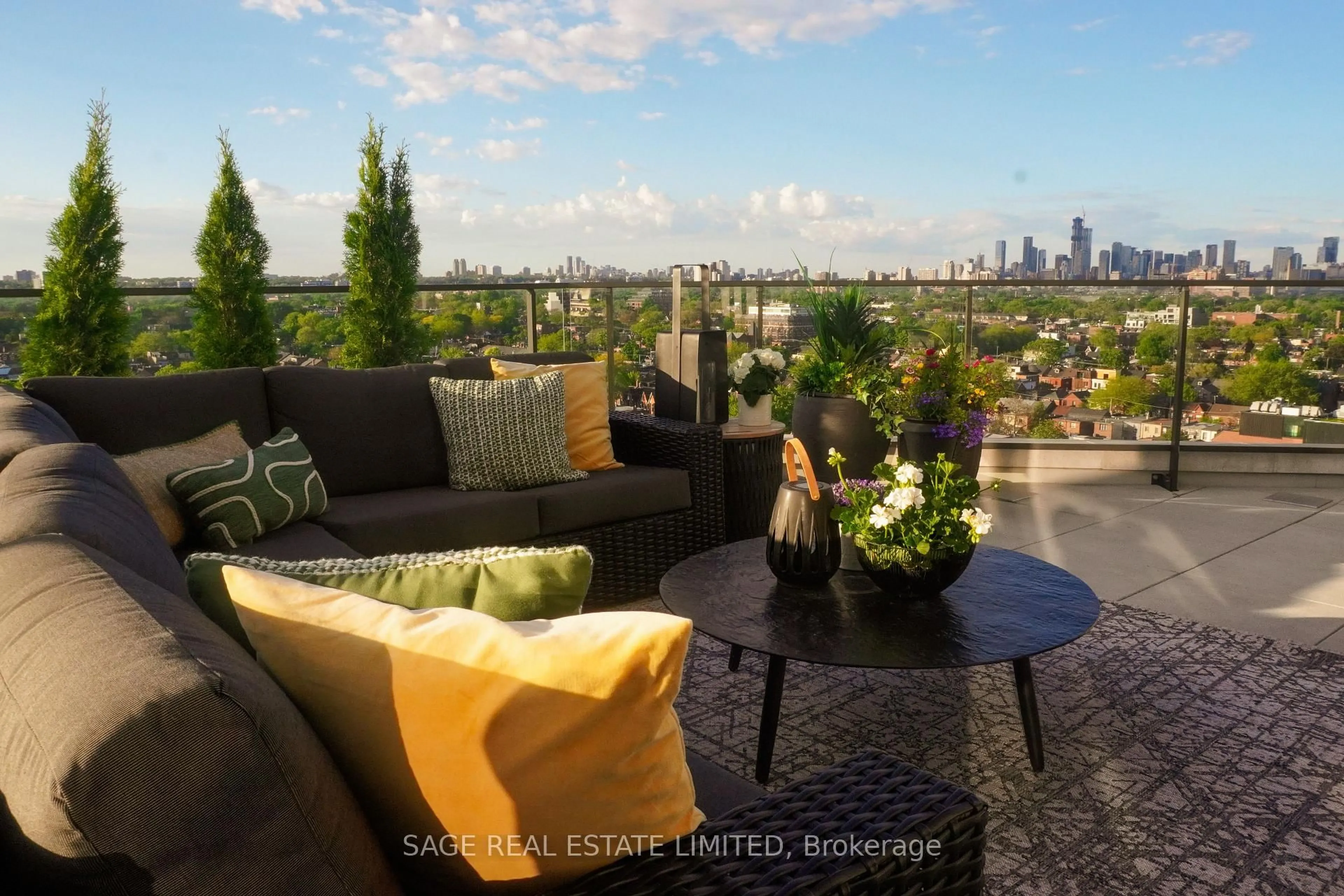 Patio, city buildings view from balcony for 200 Sudbury St #1301, Toronto Ontario M6J 0H1