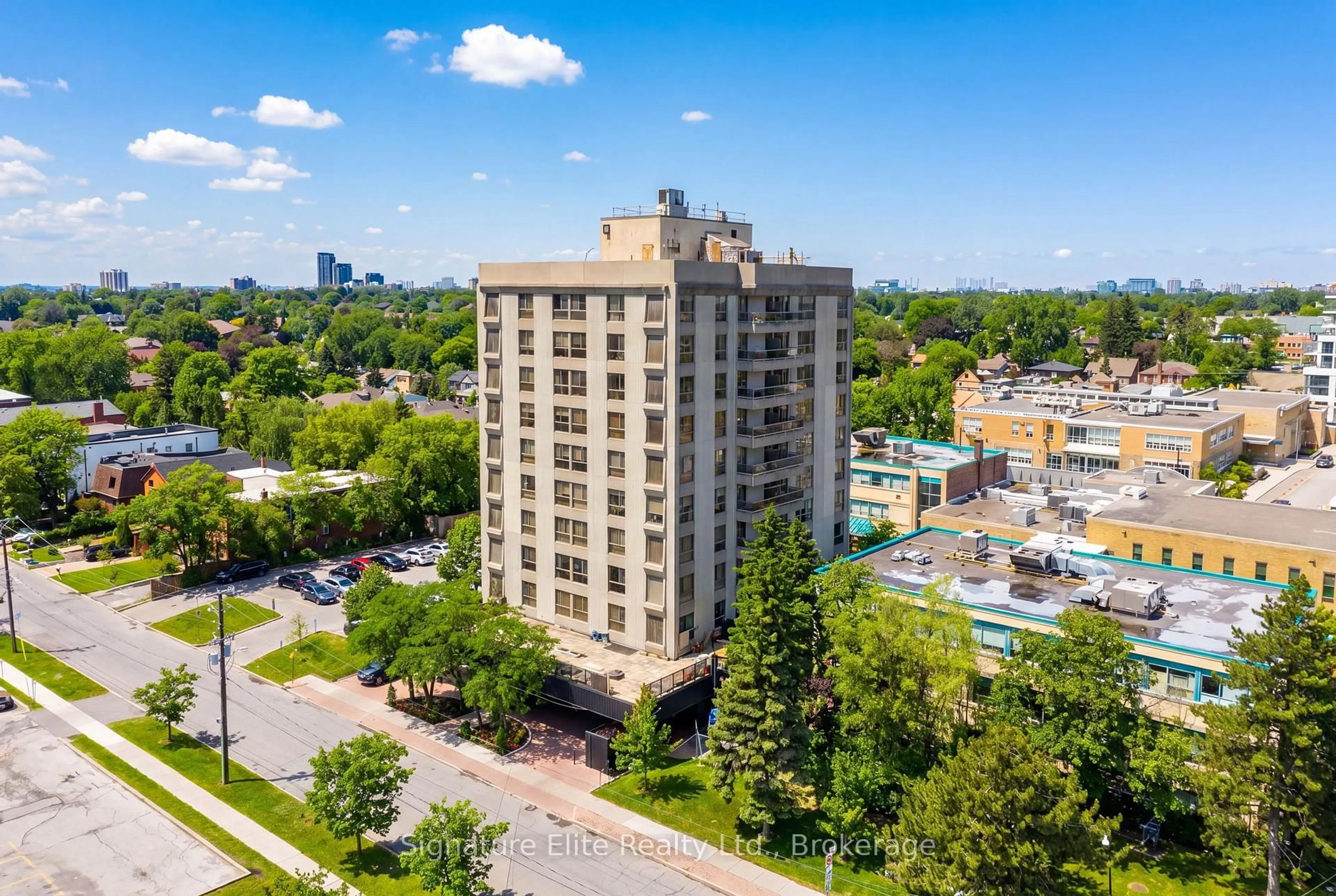 A pic from outside/outdoor area/front of a property/back of a property/a pic from drone, city buildings view from balcony for 10 Prue Ave #303, Toronto Ontario M6B 1R4